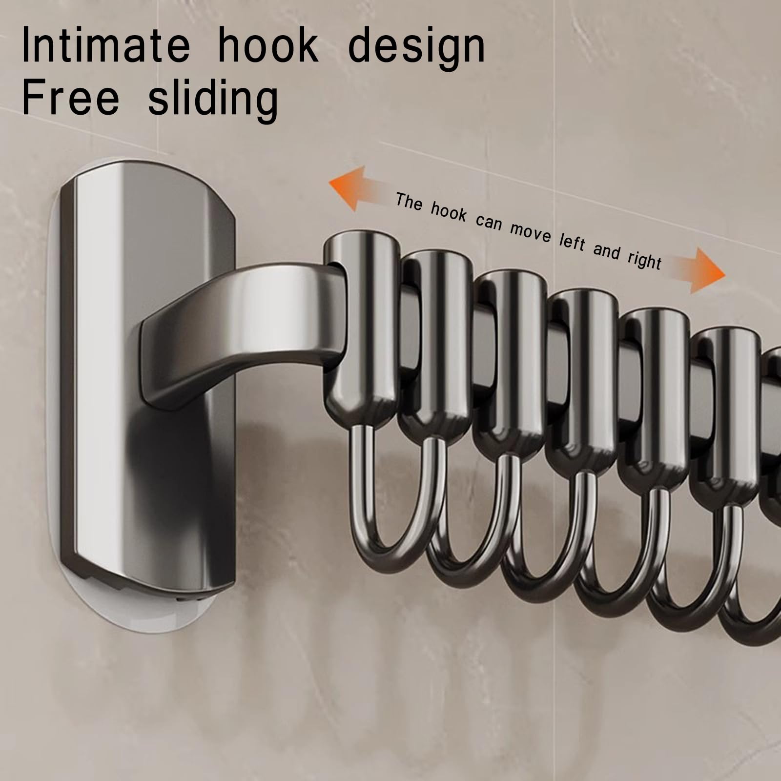 8 Adjustable Aluminum Kitchen Hooks Rail - Modern Minimalist Wall Mount Utensil Organizer (45cm, Grey) - Perfect for Small Kitchens, Pantries & Bathroom Storage