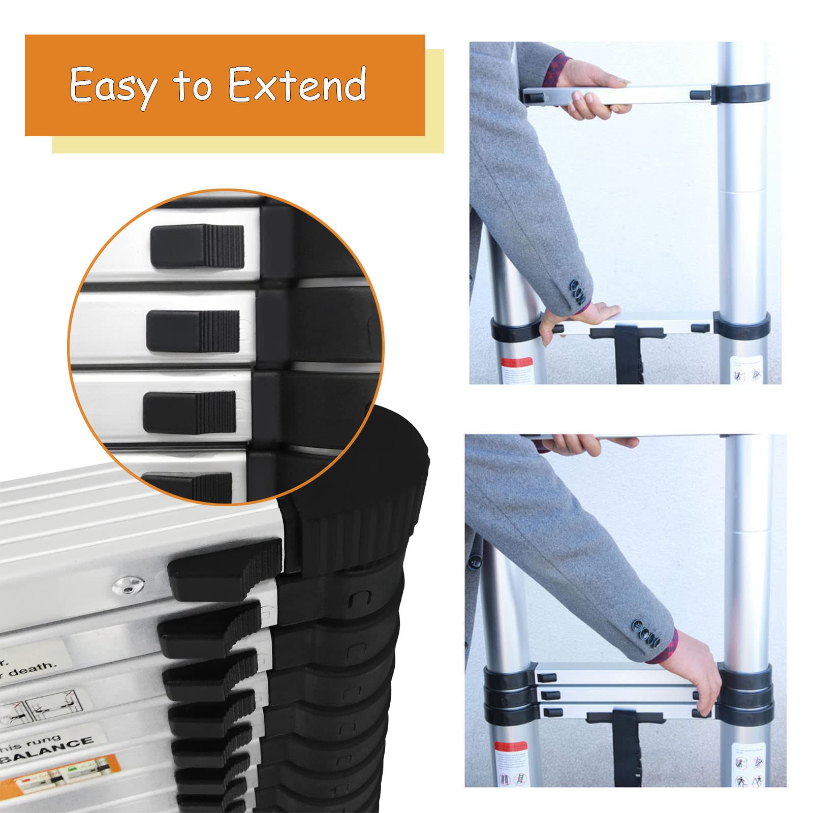 20.3ft Aluminum Telescoping Ladder - Lightweight Portable Extension Ladder with 2 Detachable Hooks, 330lbs Load Capacity EN131 Certified - Perfect for Home, Office, Attic, Roof Work & Outdoor Projects - Folded Height 3.4ft for Easy Storage