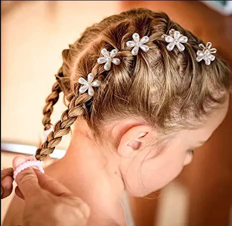 Korean Style Pearl Hair Claw Clips - 5 Pack Mini Flower Shaped Barrettes with Decorative Pearls, Elegant Hair Accessories for Women & Girls | Perfect for Weddings, Parties & Everyday Styling