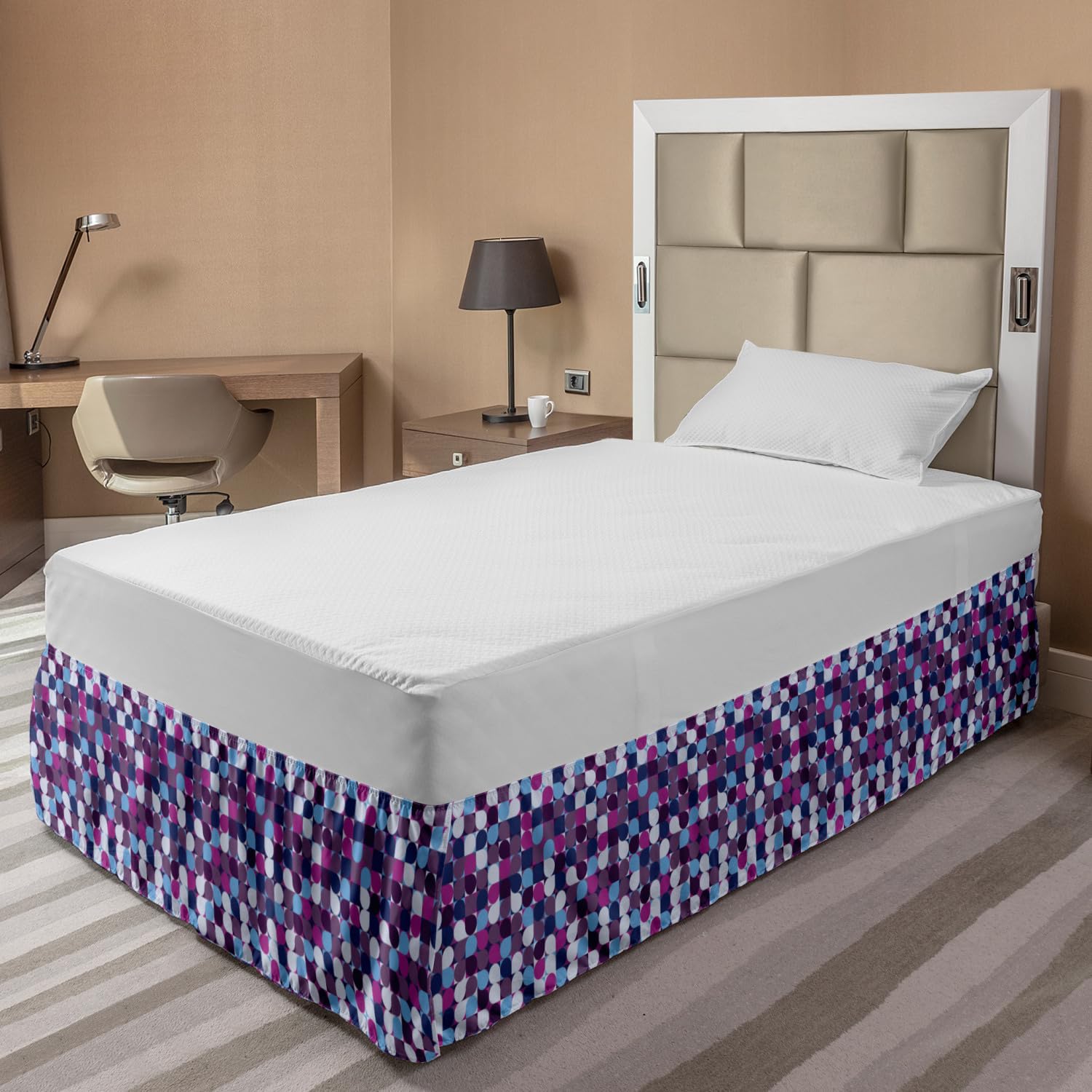 Ambesonne Geometric Bed Skirt - Modern Abstract Circle & Square Mosaic Design, Elastic Dust Ruffle Wrap Around Bedskirt for Full Size Beds | Home Decor, Bedroom Styling & Guest Room Upgrade