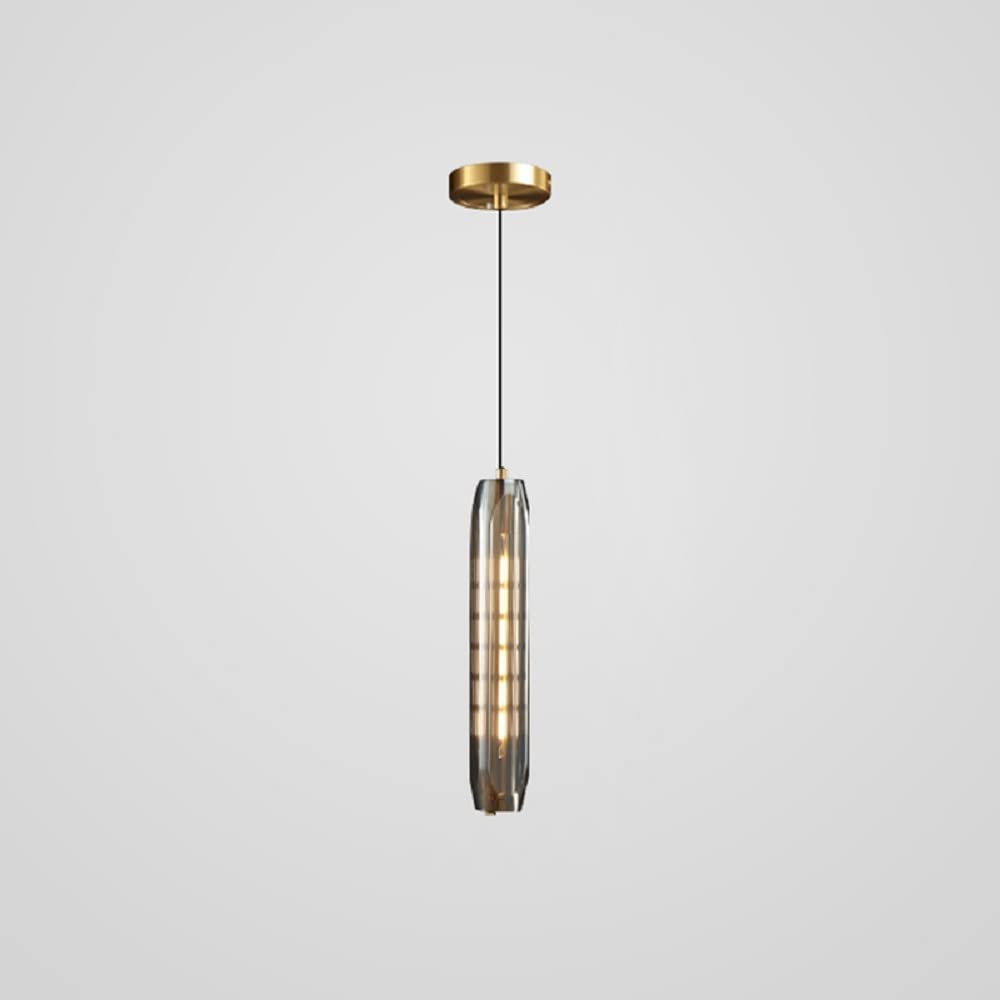 Modern Mini Crystal Pendant Light with Brass Finish - 1-Light Ceiling Fixture for Living Room, Bar & Coffee Shop (Smoke Gray) | Elegant Lighting for Dining Areas, Kitchen Islands & Entryways