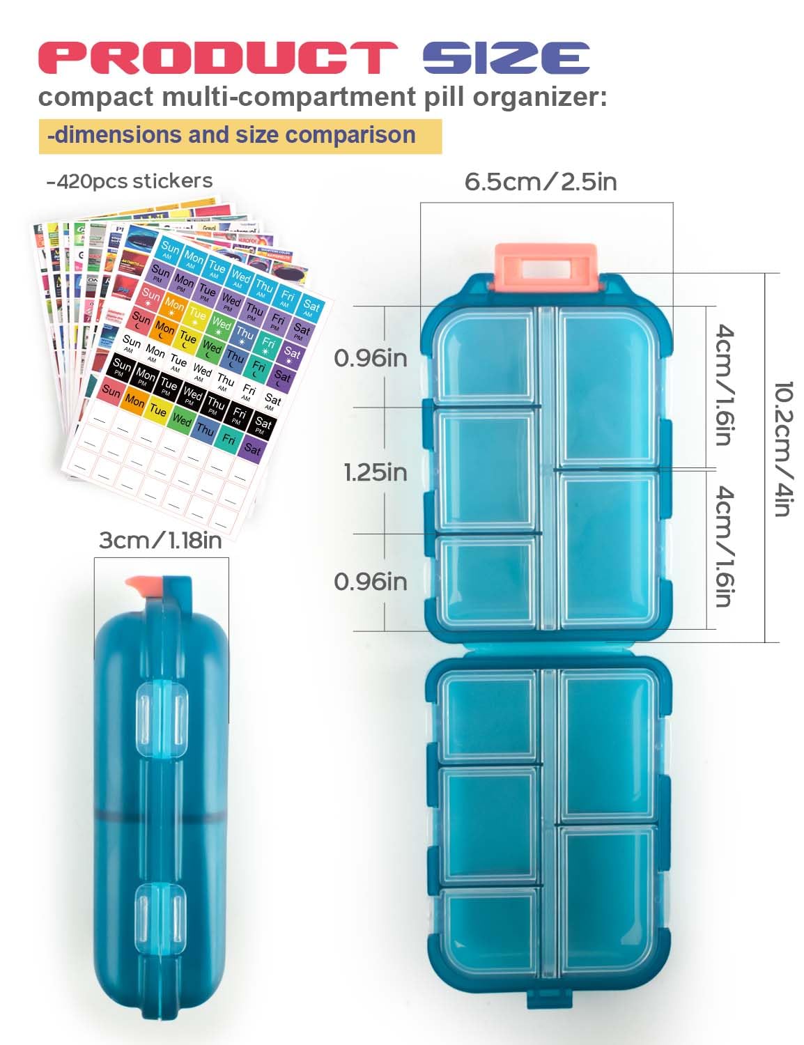 3-Piece DIY Travel Pill Organizer Set with 420 Labels - Portable 7-Day Pill Case for Vitamins, Fish Oil & Medication - Compact Pharmacy Box for Home, Office & Travel Essentials (Set B)