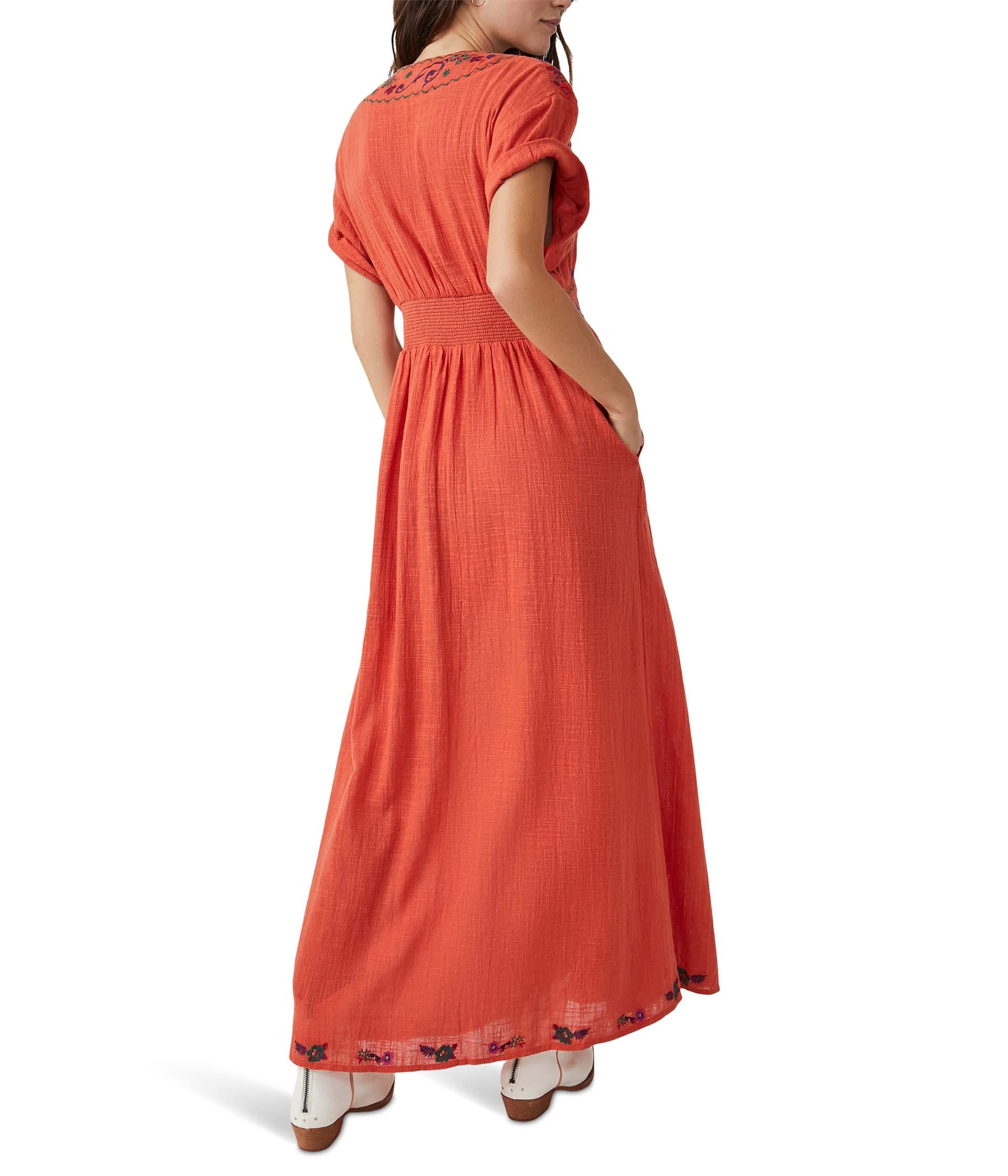 Free People Maisle Dress for Women - Short Sleeve Elastic Waist Summer Dress, Stylish & Breathable Flowy Midi Dress for Casual Wear, Beach, Date Night & Vacation