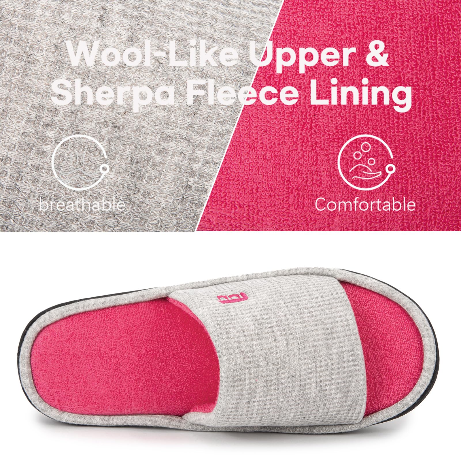 LongBay Women's Waffle Slippers - Open Toe Memory Foam House Shoes for Summer - Soft & Comfortable Indoor/Outdoor Slippers for Women - Perfect for Home, Beach, and Relaxation