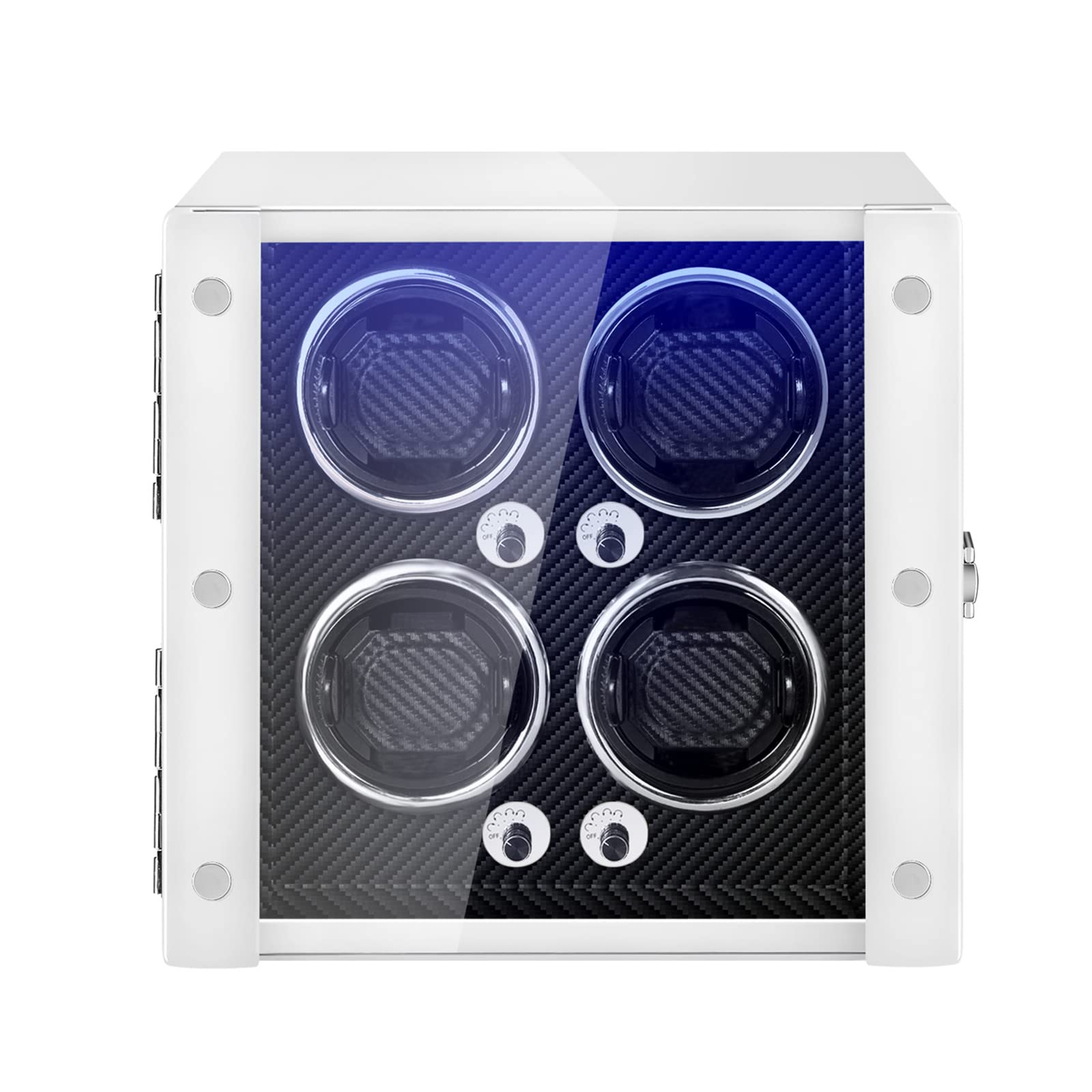 JQUEEN Automatic Watch Winder with Ultra Quiet Japanese Motor & LED Display - Dual Power Options for Rolex, Omega, Patek Philippe (White & Black) | Perfect for Watch Collectors, Travel & Nightstand Storage