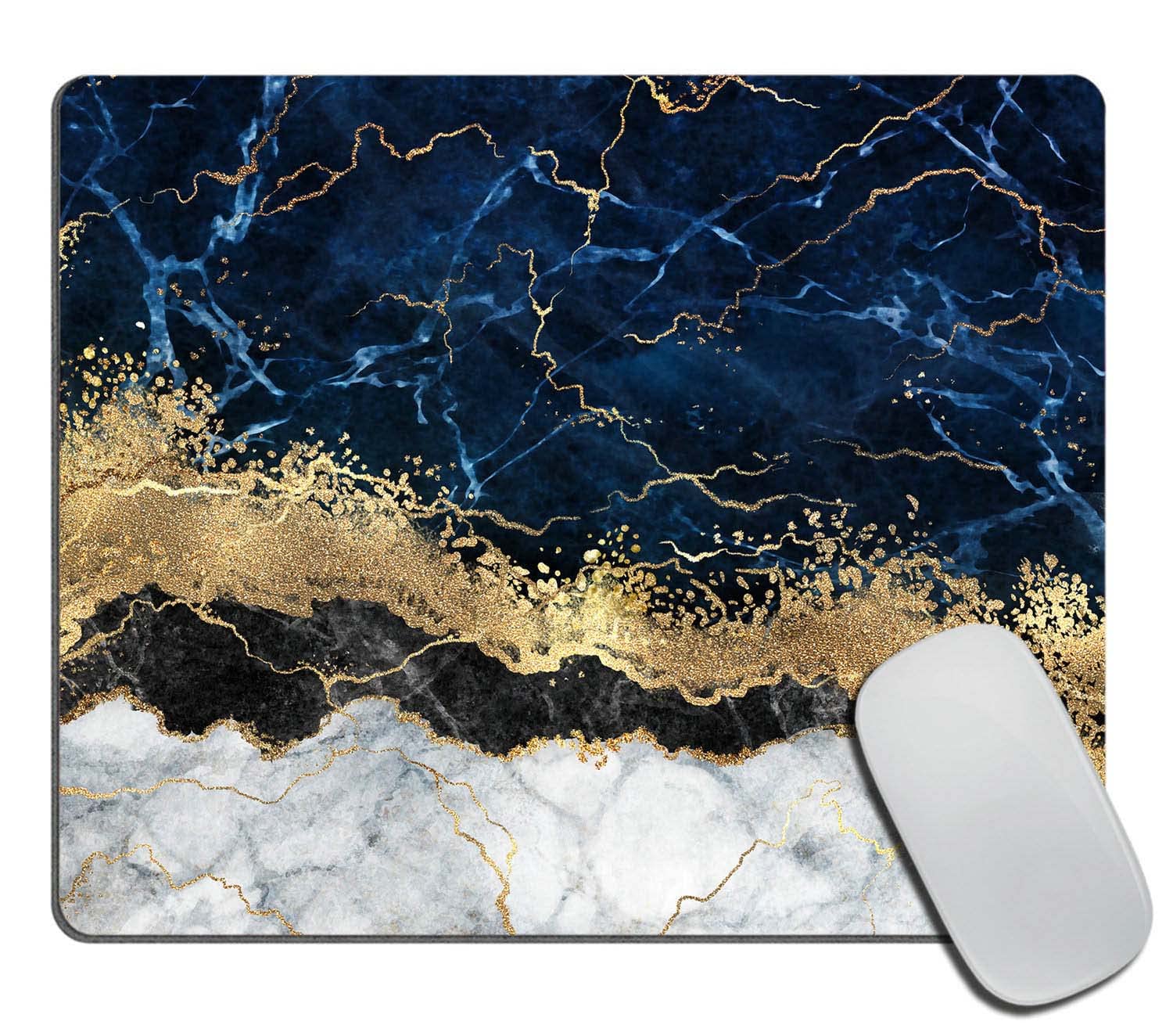 Premium Non-Slip Navy Blue Marble Gaming Mouse Pad - 9.5