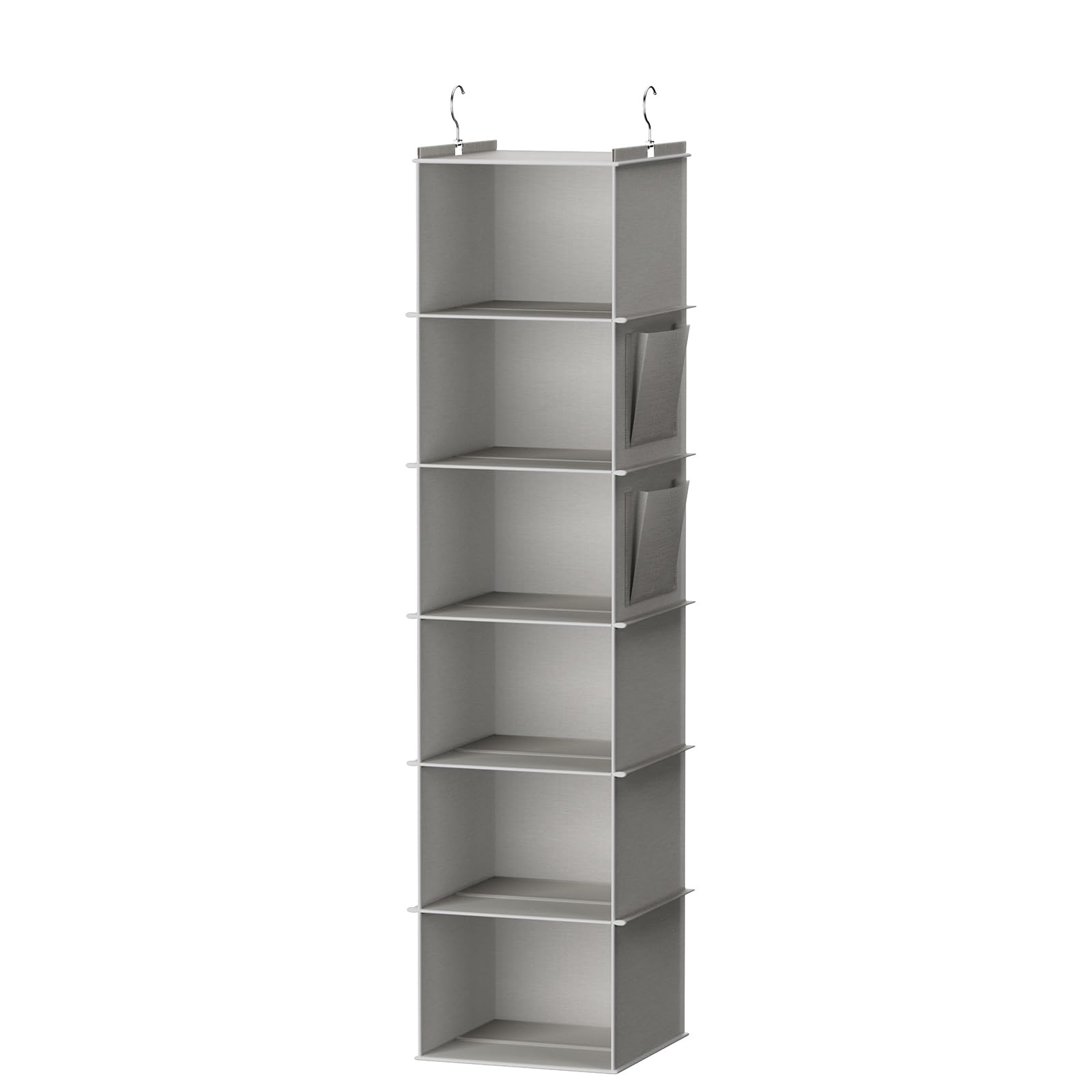 6-Shelf Hanging Closet Organizer - Sturdy Bamboo Frame with Fabric Storage | Space-Saving Sweater & Clothes Organizer (11.8”x11.8”x47.2”, Light Grey) | Perfect for Bedroom Closets, Dorm Rooms & Small Space Organization