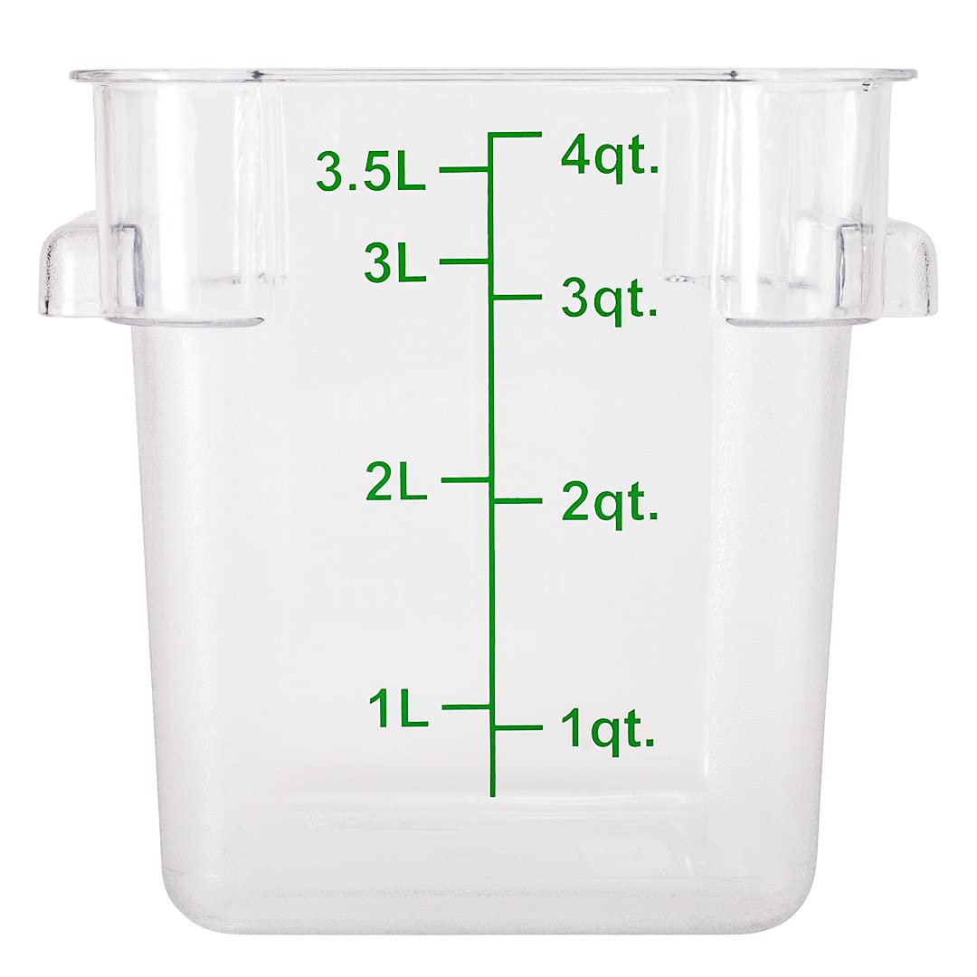 Restaurantware Met Lux 4 Quart Brine Buckets - 10 Pack Square Marinating Containers with Volume Markers, Built-In Handles | Clear & Green Plastic Dough Rising Buckets | Freezer-Safe Lids Sold Separately | Perfect for Commercial Kitchens, Bakery, Food Prep & Home Cooking