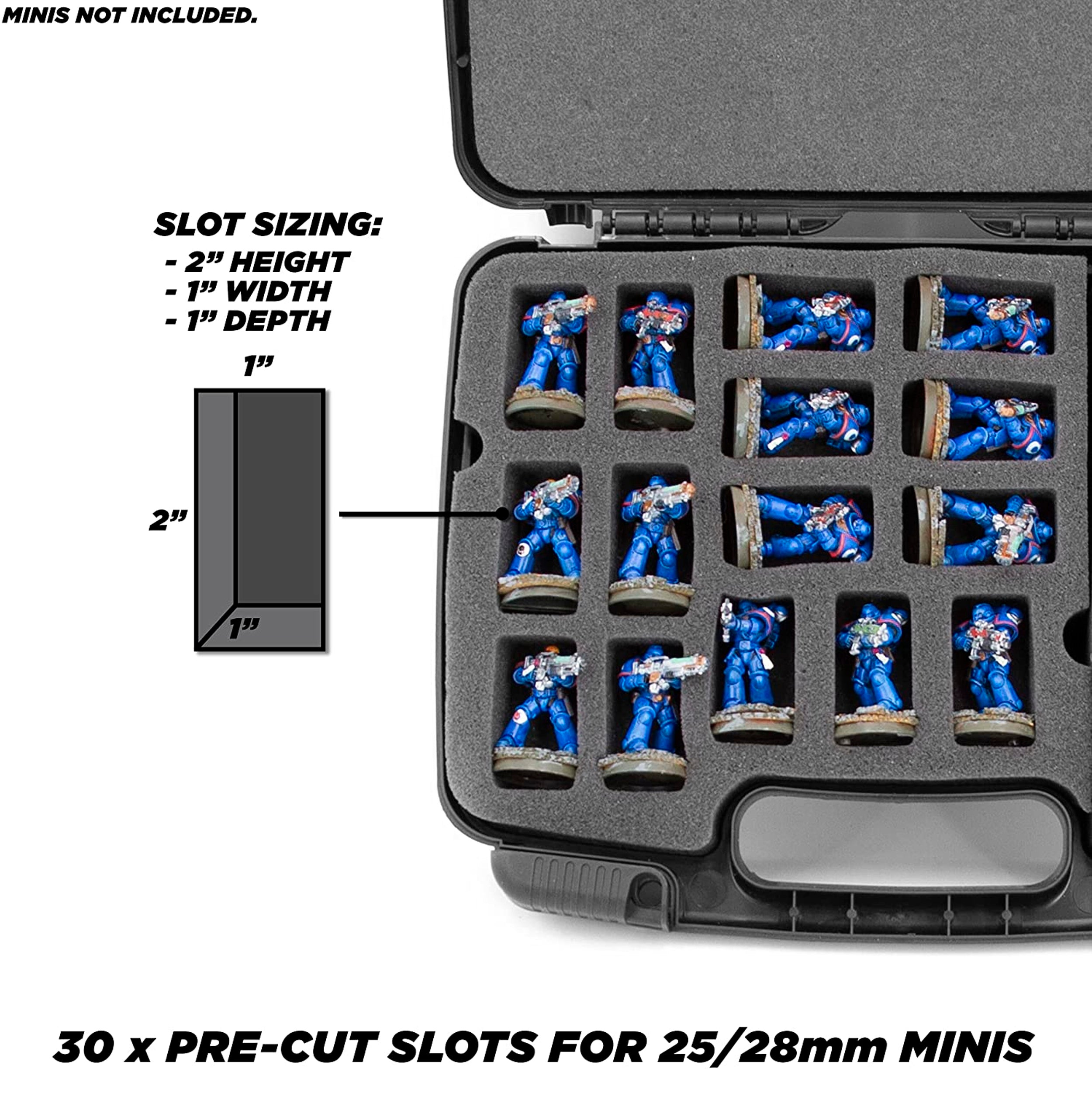 CASEMATIX Miniature Storage Hard Shell Case - 30 Slot Customizable Foam Organizer for Warhammer 40k, DND Figures & Collectibles | Perfect for Gaming, Travel & Display Protection