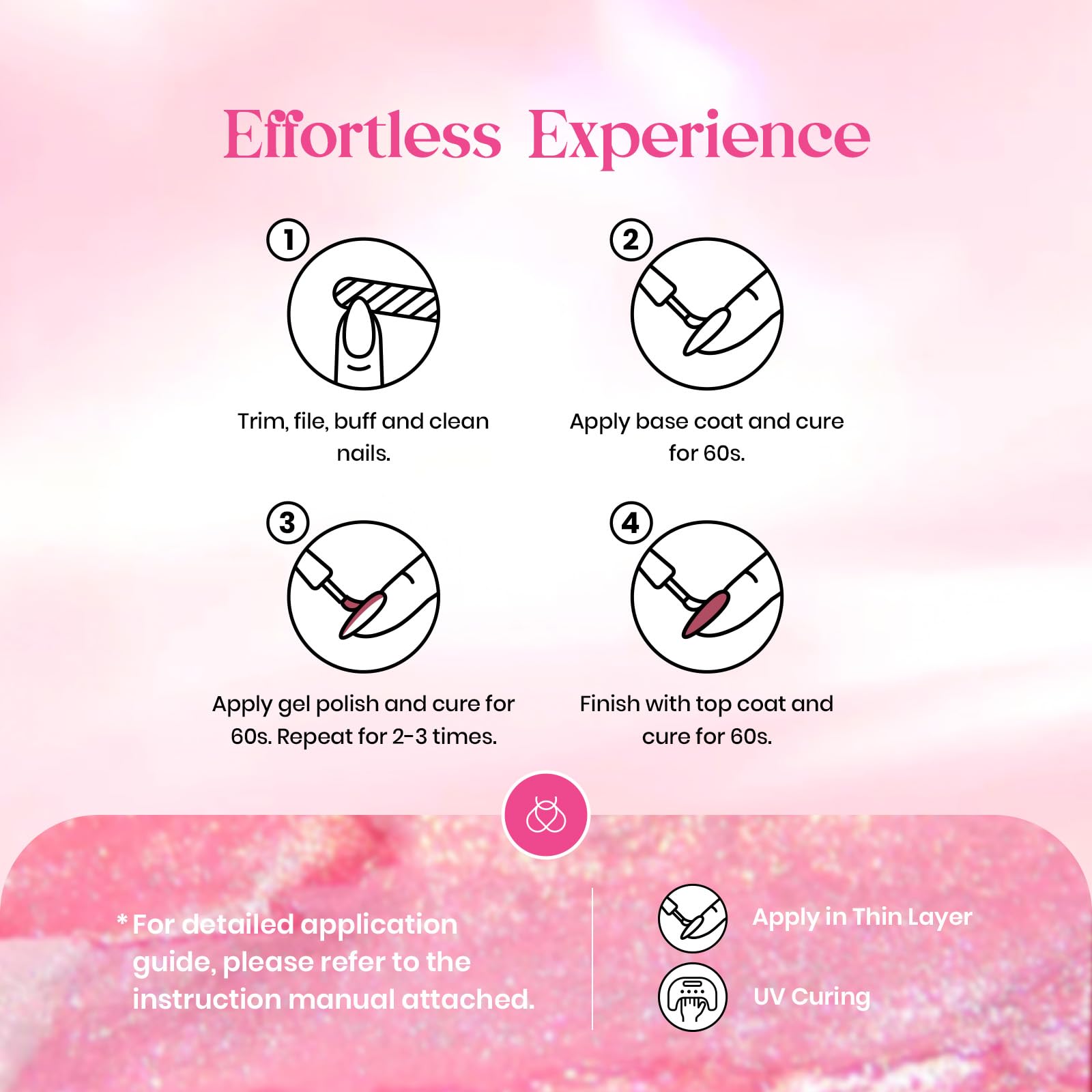 Beetles 6 Colors Gel Nail Polish Set - Pink Confetti Collection with Classic Nude, Glitter & Pastel Shades | Soak Off UV LED Nail Art Varnish | Manicure Kit for Women | Perfect for Home Salon, Party Nails & Gift Giving
