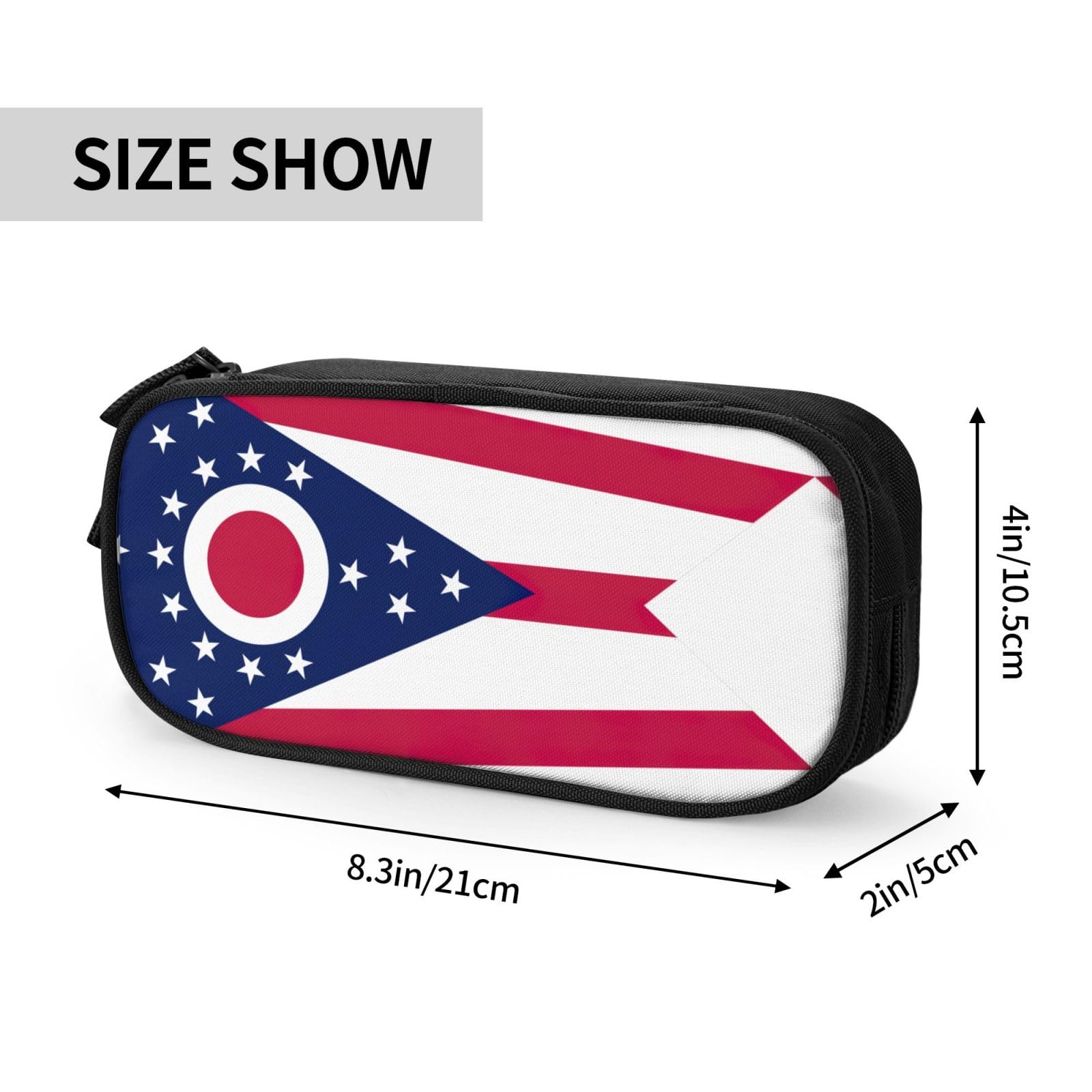 NOUZU Ohio State Flag Print Large Pencil Case - Zippered Stationery Pouch for Office, School, Travel & Makeup Storage | Durable Organizer for Pens, Art Supplies & Cosmetics (Perfect for Students, Professionals & Travelers)