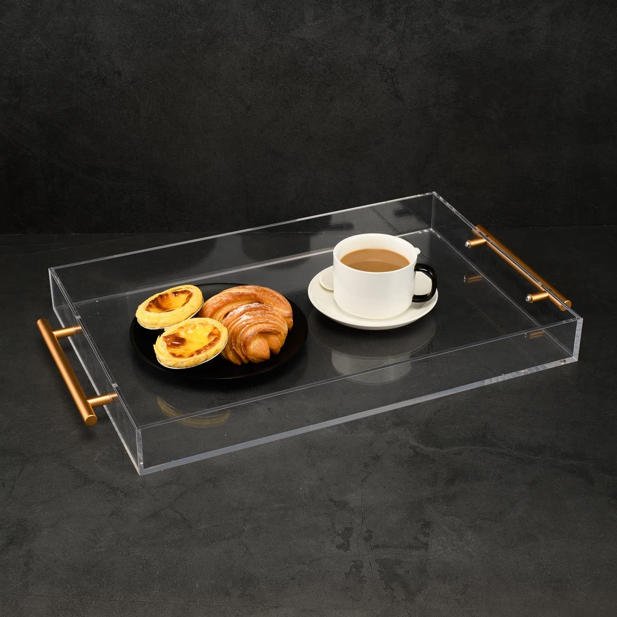 Clear Acrylic Serving Tray with Sturdy Metal Handle - No Assembly Required - 12x18 Inch Decorative Tray for Coffee Table, Ottoman, Breakfast, Tea, Food Service & Butler Style - Perfect for Entertaining, Dining & Home Decor