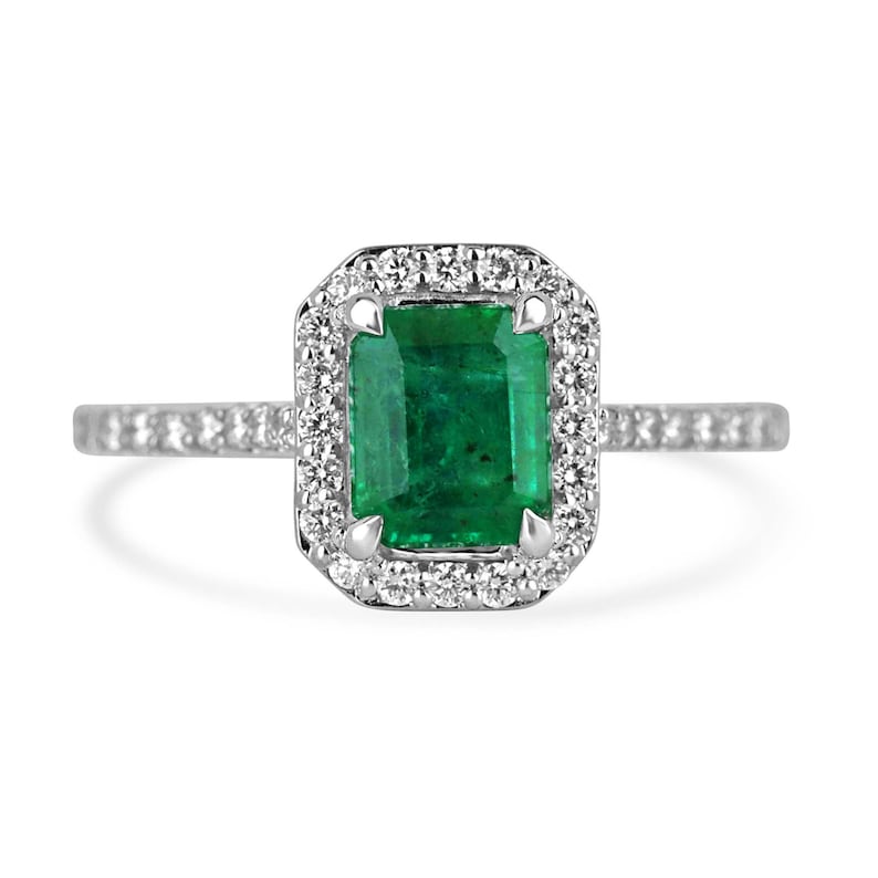 1.81tcw 14K Gold Emerald Cut Diamond Engagement Ring with Halo Shank - Elegant Green Gemstone Jewelry for Wedding, Proposal & Anniversary Gifts