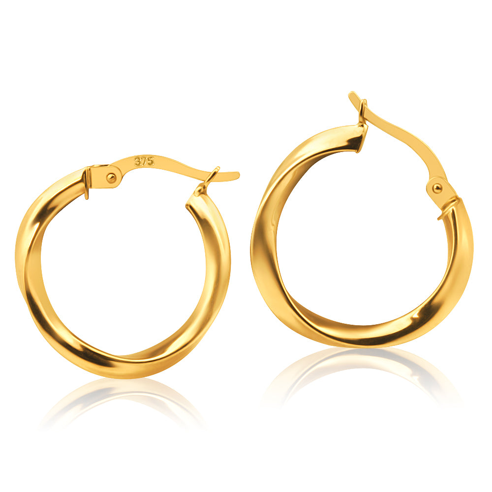 9ct Yellow Gold 15mm Hoop Earrings for Women - Classic Circle Huggie Earrings - Perfect for Everyday Wear, Parties & Gifts