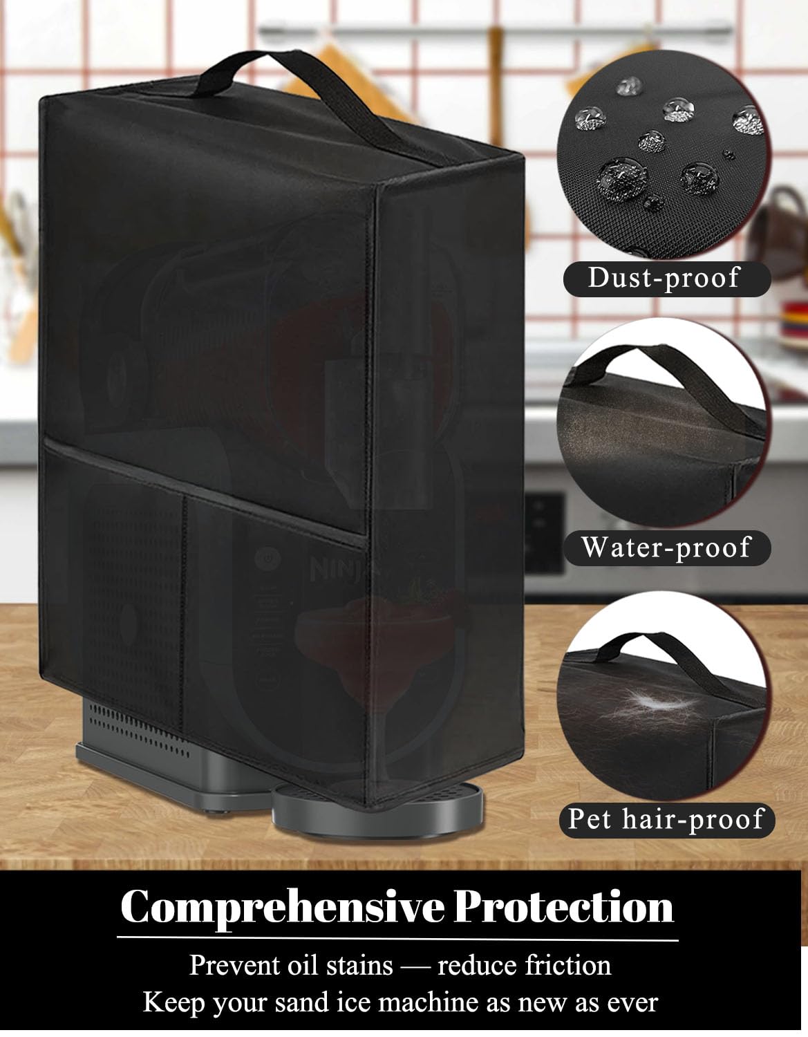 **Ninja Slushie Machine Cover - Dustproof, Waterproof, Moisture-Proof Nylon Fabric Lid for FS301C/FS301/FS300 - Perfect for Home Bars, Parties & Outdoor Events (Black)**