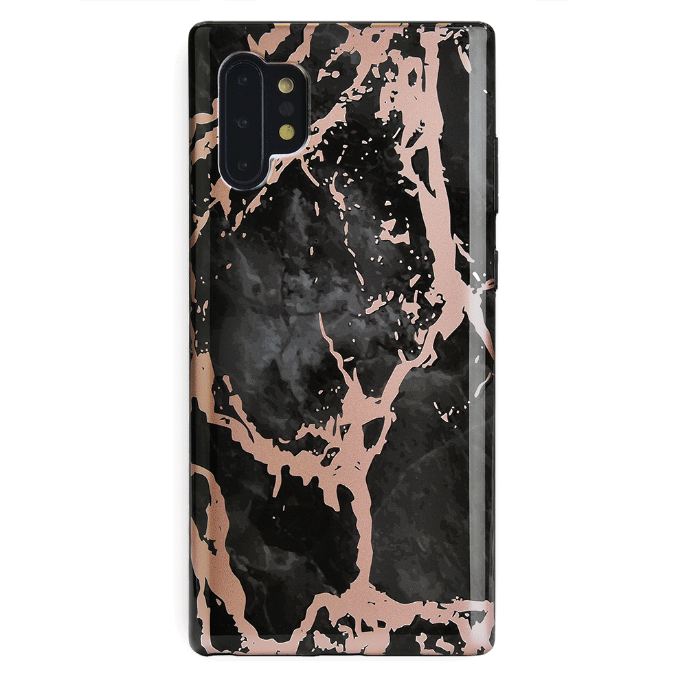 Samsung Galaxy Case in Black Marble with Rose Gold Chrome - Stylish & Protective Phone Cover for Everyday Use, Work, and Travel