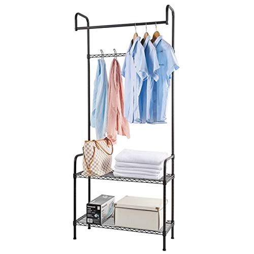 Aveland Happy 2-Tier Adjustable Garment Rack for Closet Organization - Space Saving Clothes Hanging Storage for Bedroom, Laundry Room & Dorm Use