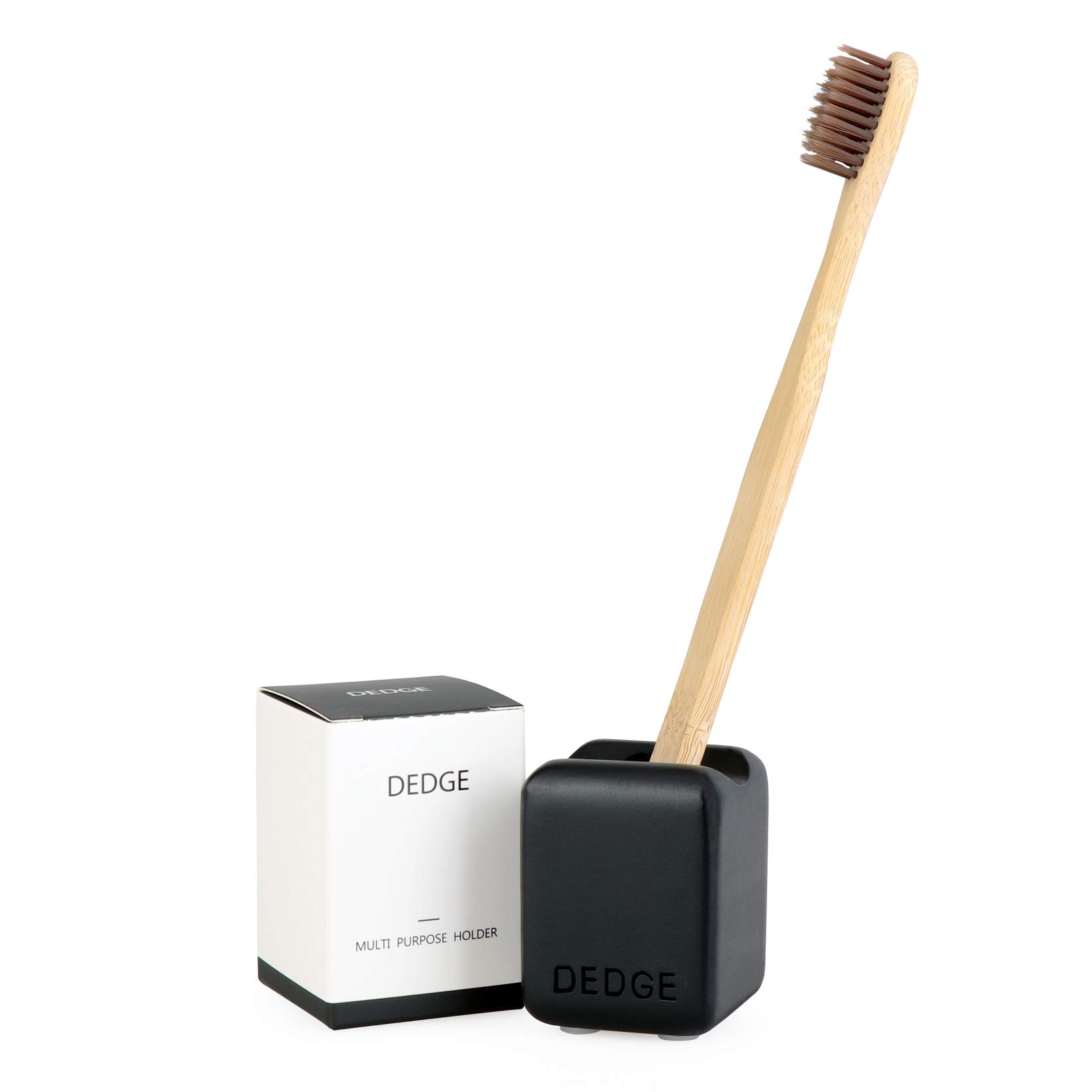DEDGE Polyresin Toothbrush & Razor Holder - Bathroom Organizer for Toothbrushes, Safety Razors, Shaving Accessories - Stylish Black Bathroom Decor for Countertop or Wall Mount