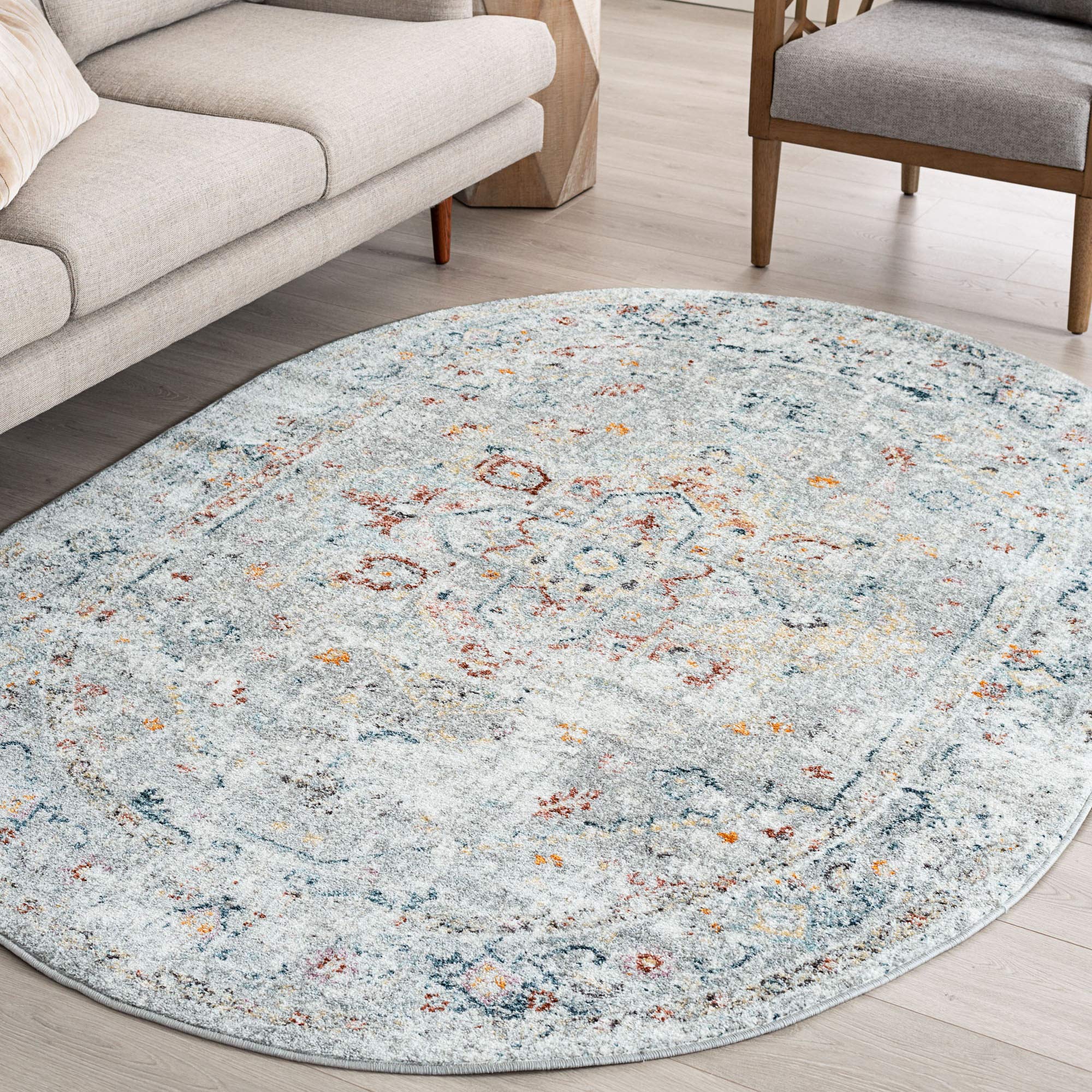5x7 Oval Rug - Traditional Large Area Rugs for Living Room, Dining Room, Bedroom, Entryway & Kitchen | Silver 5'3