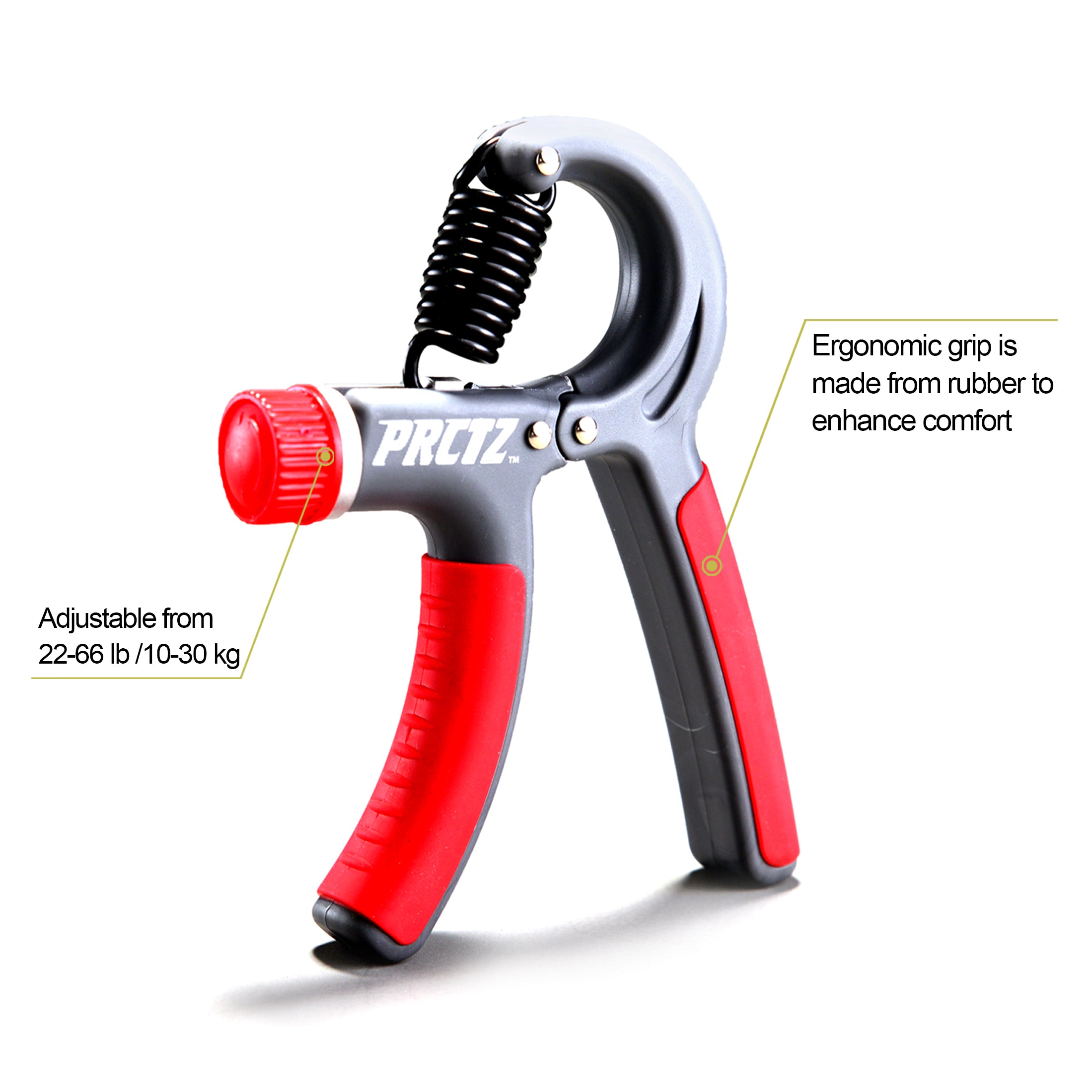 PRCTZ Adjustable Hand Grip Strengthener - 10-30kg (23-66lb) Resistance for Forearm & Finger Strength Training - Perfect for Gym, Office & Physical Therapy