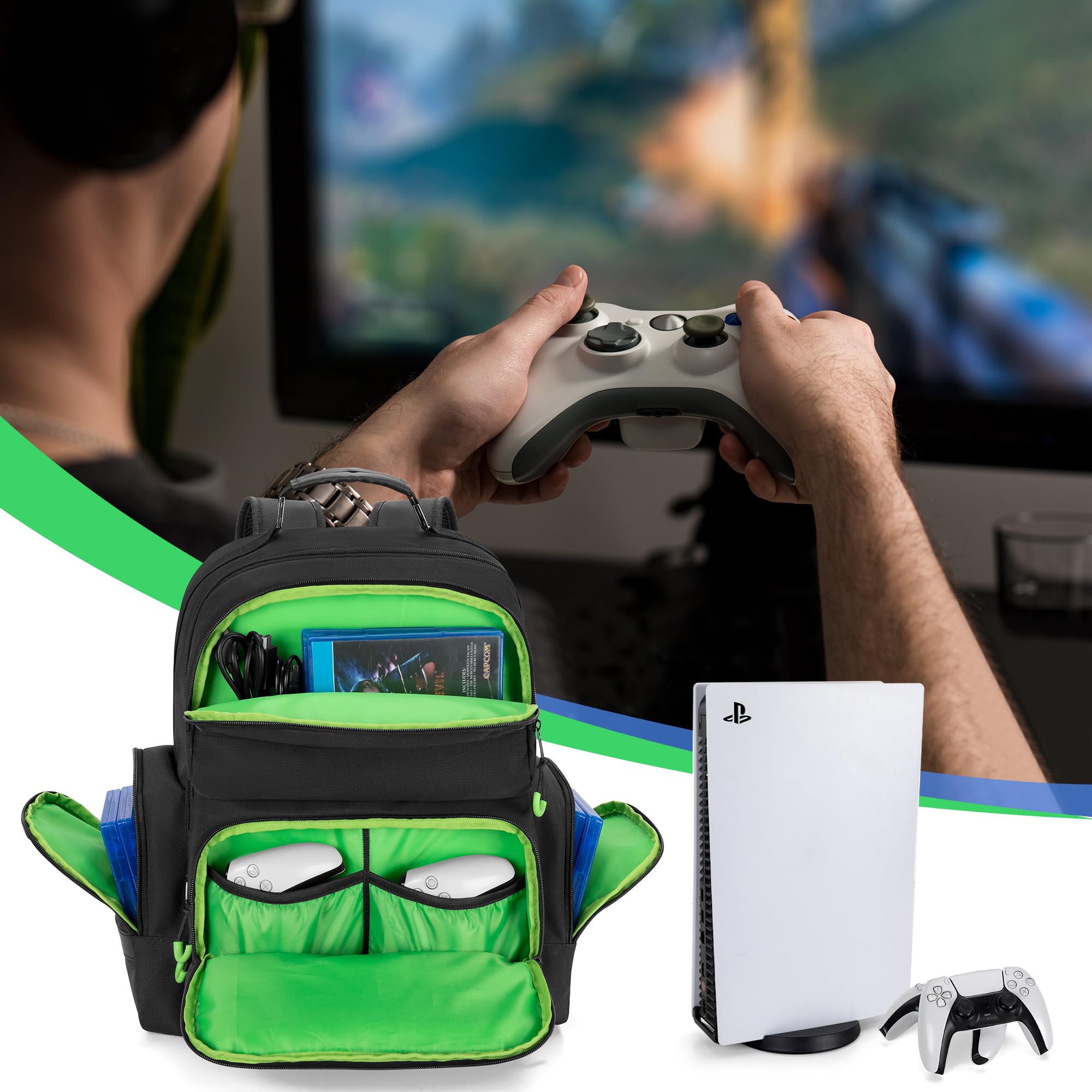 PS5 Backpack for Travel & Gaming - Compatible with PS5 Pro, PS5 Slim & 15.6