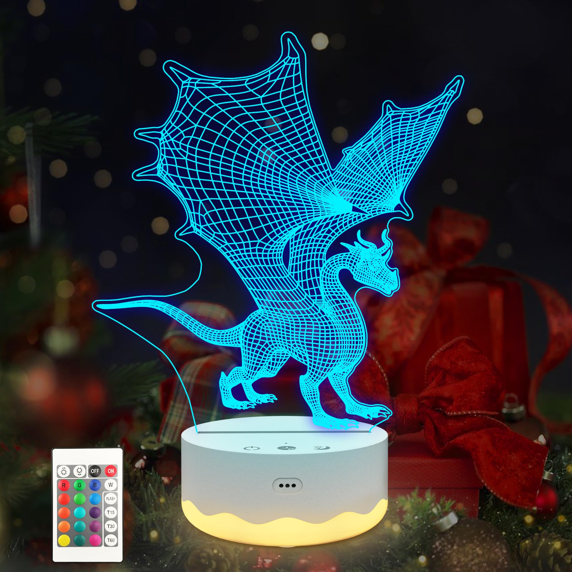 Fantasy Dragon 3D Night Light with Timer & Dimmer - Cool LED Room Decor for Kids, Girls, Women | Perfect Birthday & Christmas Gift Idea for Fantasy Lovers | Bedroom, Nursery, Game Room Lighting Decor