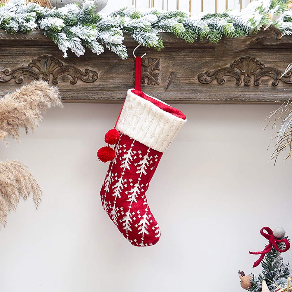 16 Inch Knit Christmas Stockings Set of 3 - Rustic Holiday Stocking Decor with Snowflake Tree & Elk Design - Perfect for Family Xmas Party, Fireplace Mantel & Gift Giving