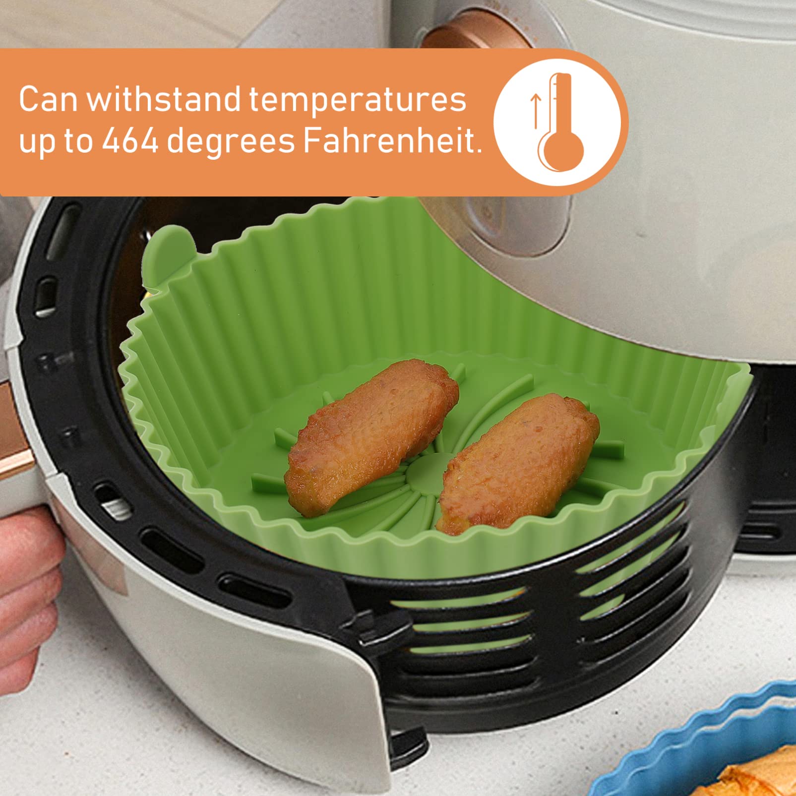 DOITOOL Air Fryer Accessories Set - 8 Inch Green Silicone Baking Mat, Non-Stick Parchment Paper, Cupcake Liners & Pot Liners for Air Fryer, Oven & Microwave - Durable, Heat-Resistant & Eco-Friendly Kitchen Tools for Healthy Cooking