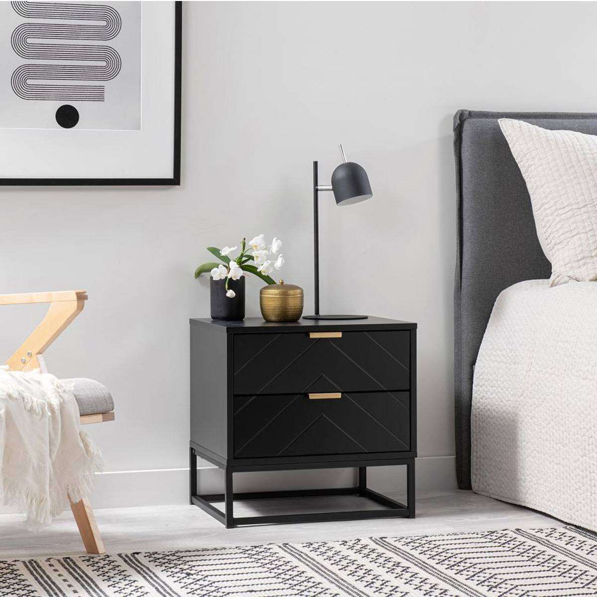 Modern Inca Bedside Table - Black Nightstand with Storage Shelf for Bedroom, Living Room, or Office - Compact End Table with Easy Assembly