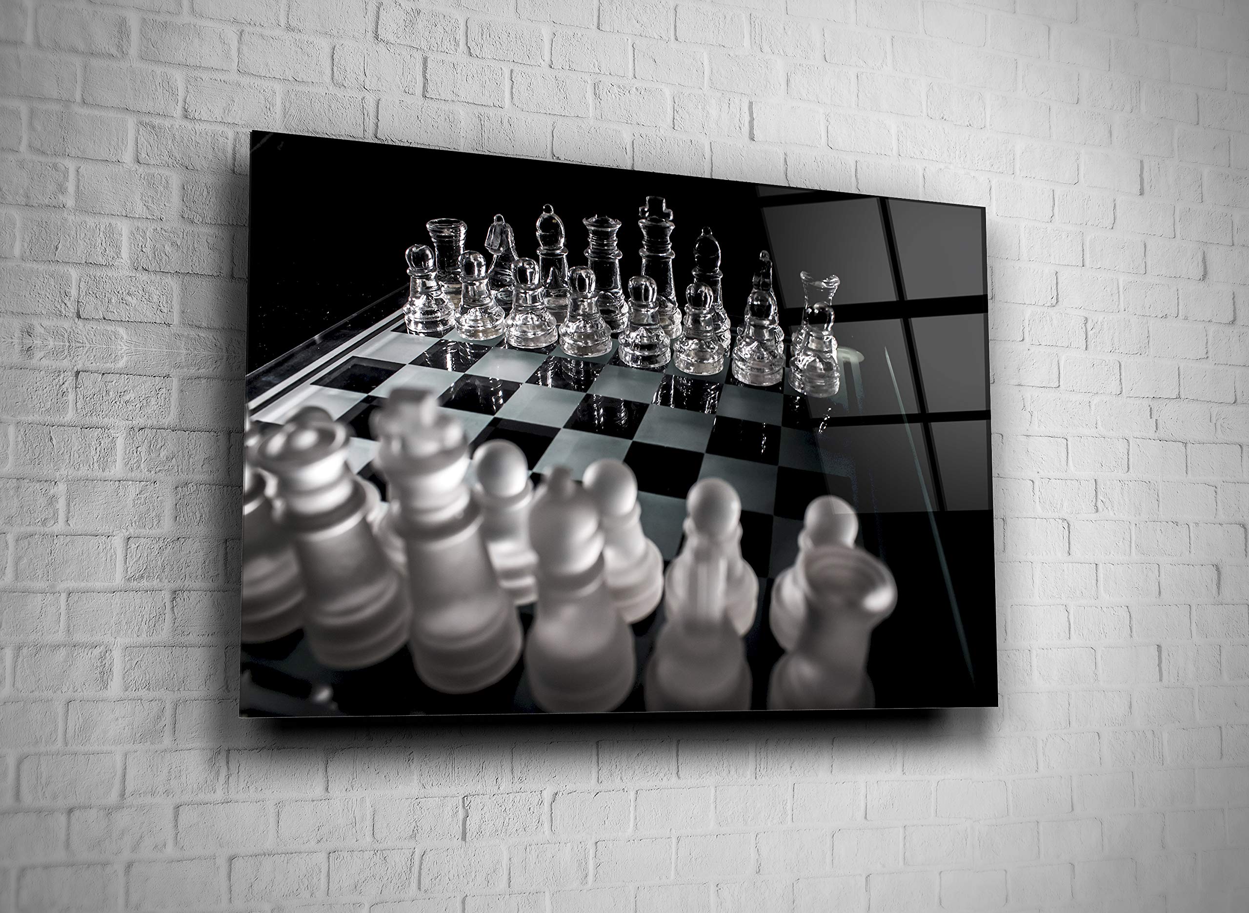 Premium Chess Game Photo Print Tempered Glass Wall Art - Elegant Home Decor & Luxury Gift for Chess Lovers - Perfect for Living Room, Office, or Game Room Decor