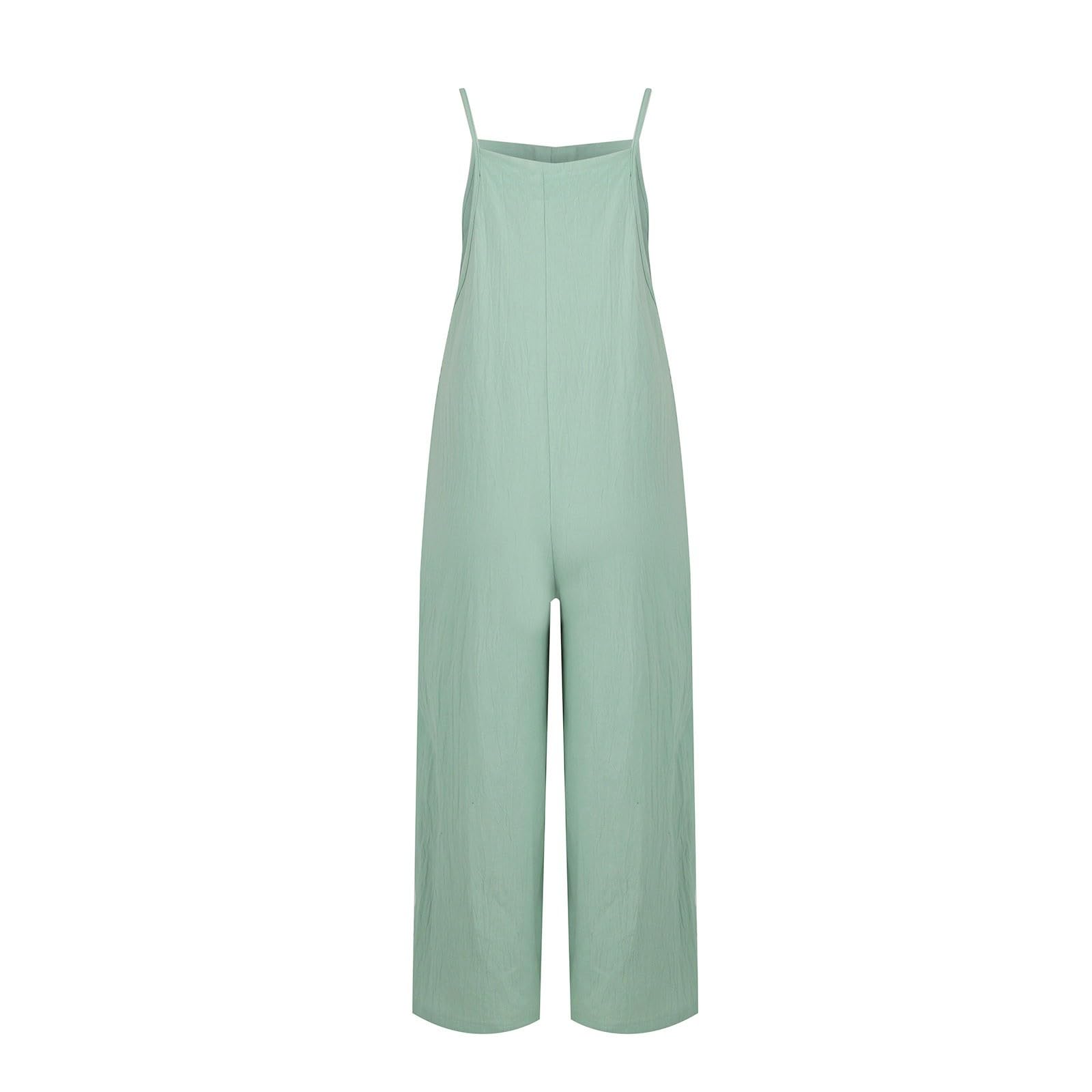 Women's Casual Loose Long Bib Overalls - Wide Leg Jumpsuit with Pockets - Comfortable Cotton Linen Romper for Everyday Wear, Outings & Relaxation