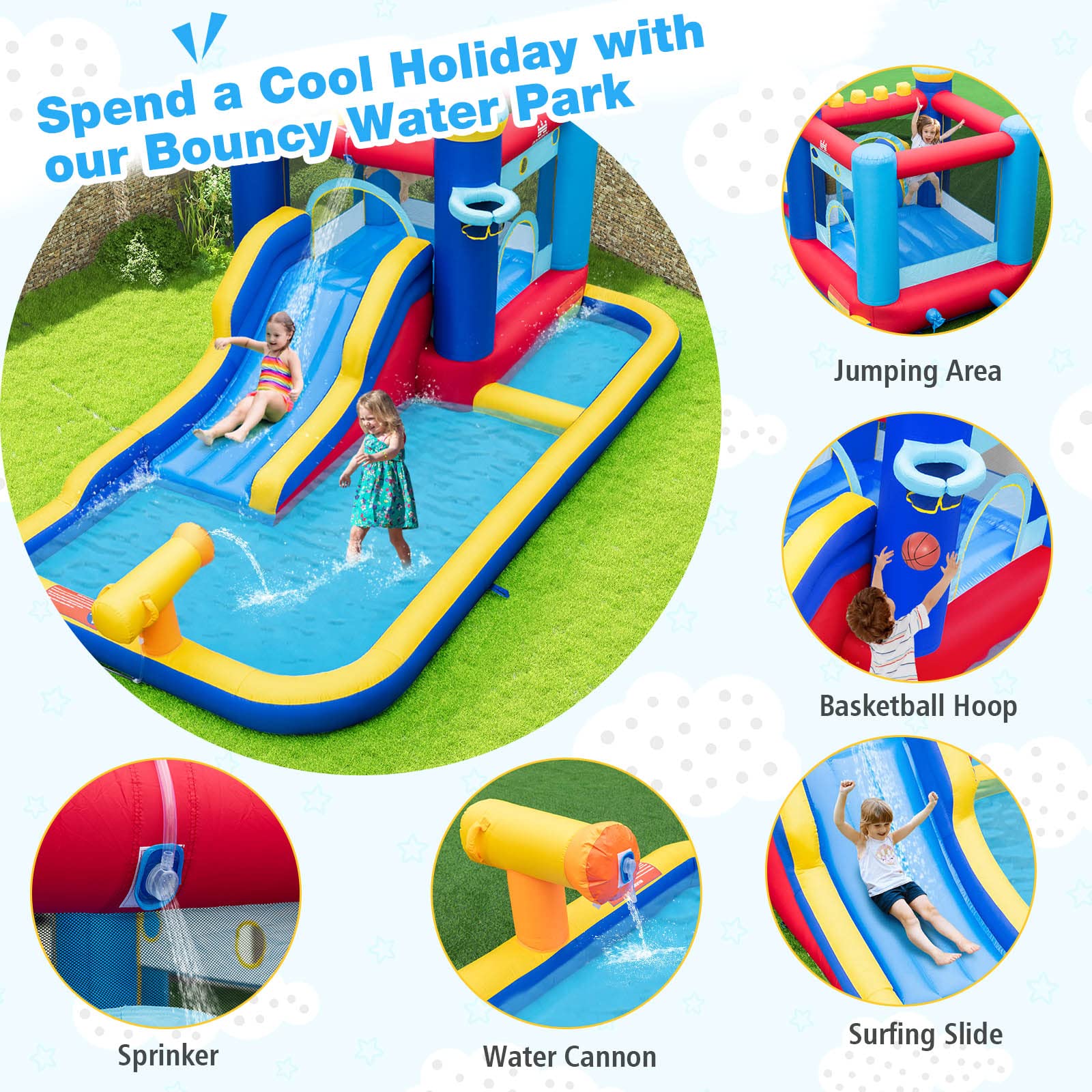BOUNTECH Inflatable Water Slide with Ball Pit - 735W Blower Included - Kids Bounce House for Outdoor Backyard Parties, Summer Fun, Birthday Gifts & Water Play Activities