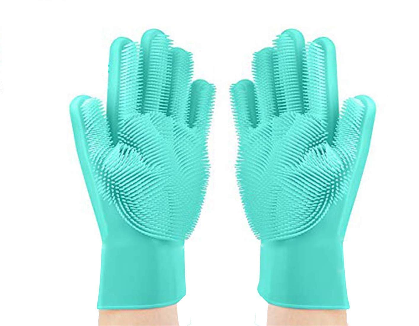 Heat Resistant Silicone Gloves with Scrubber - Reusable Kitchen Cleaning Gloves for Dish Washing, Car Cleaning, Pet Hair Removal - 1 Pair (Multicolor) - Perfect for Cooking, Grilling & Household Chores