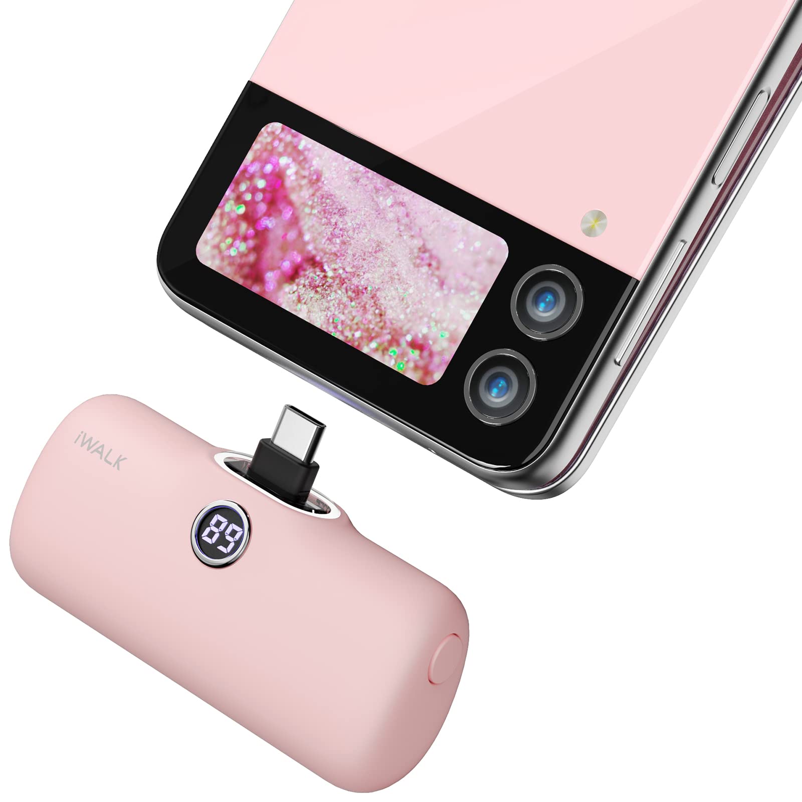 iWALK 4800mAh 18W PD Fast Charging Power Bank - Ultra Slim Portable Charger with Built-in USB-C Cable for iPhone 15/16/Pro/Max, Samsung Galaxy Z Flip/S24/S25, Android Phones (Pink) | Perfect for Travel, Work & Outdoor Activities