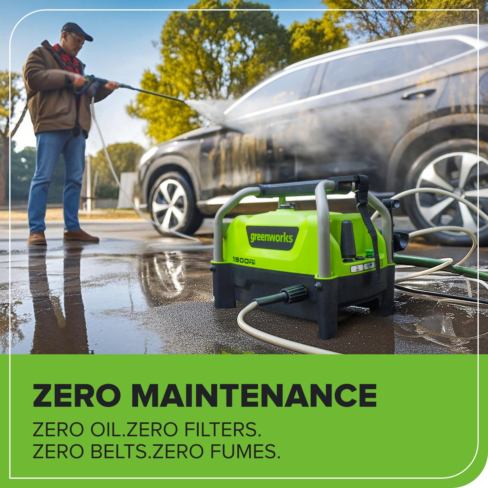 Greenworks 1900 PSI Electric Pressure Washer - 1.2 GPM, 13 Amp, Portable Power Cleaner for Cars, Driveways, Patios & Outdoor Cleaning (SGS Certified) | Ideal for Home, Garage, RV & Pool Area Maintenance