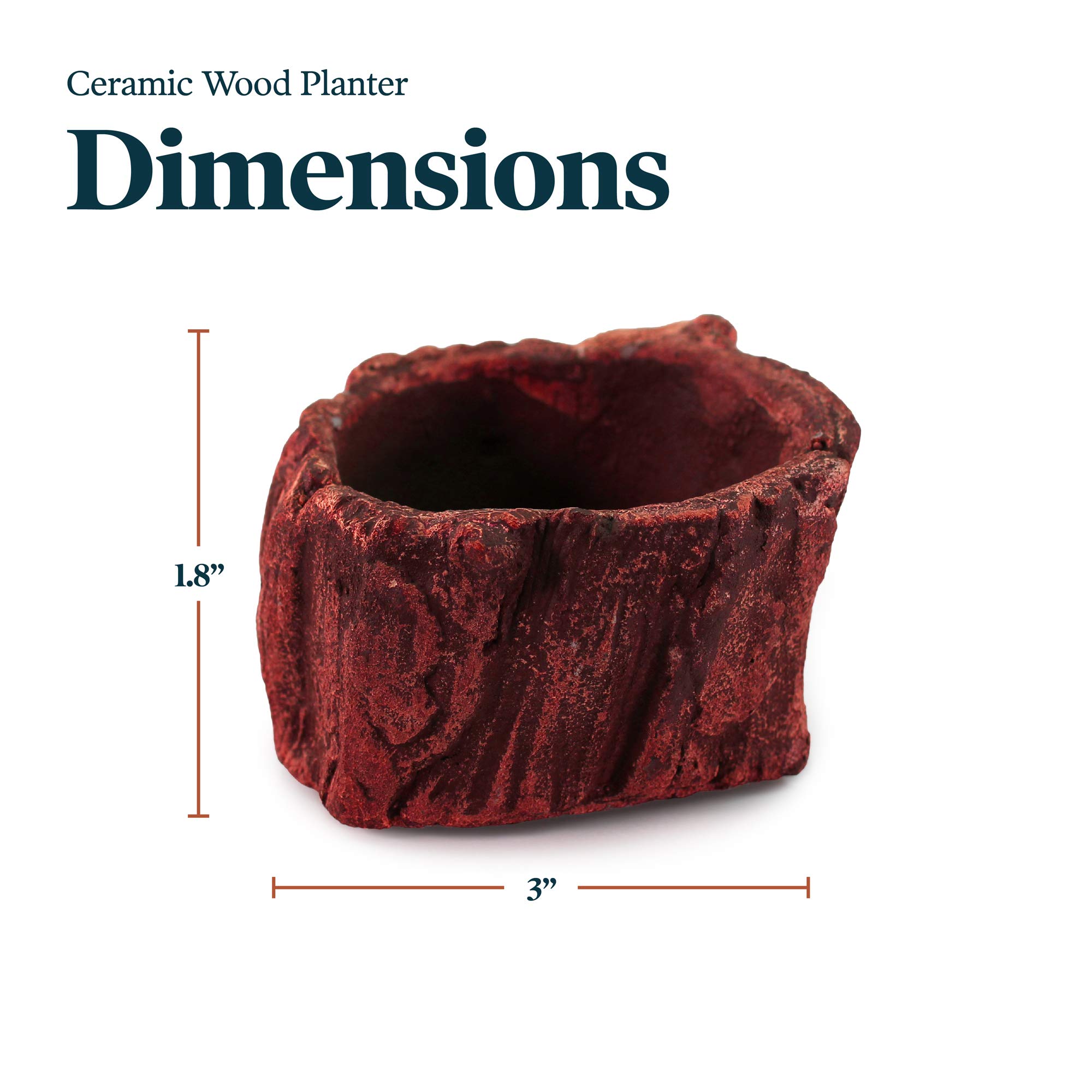 Handmade Ceramic Wood Planter Pot - Unique Log Design Indoor Flower Pot for Succulents, Small Plants & Home Decor | Perfect for Living Room, Office Desk & Garden Decor (Redwood Stump Style)