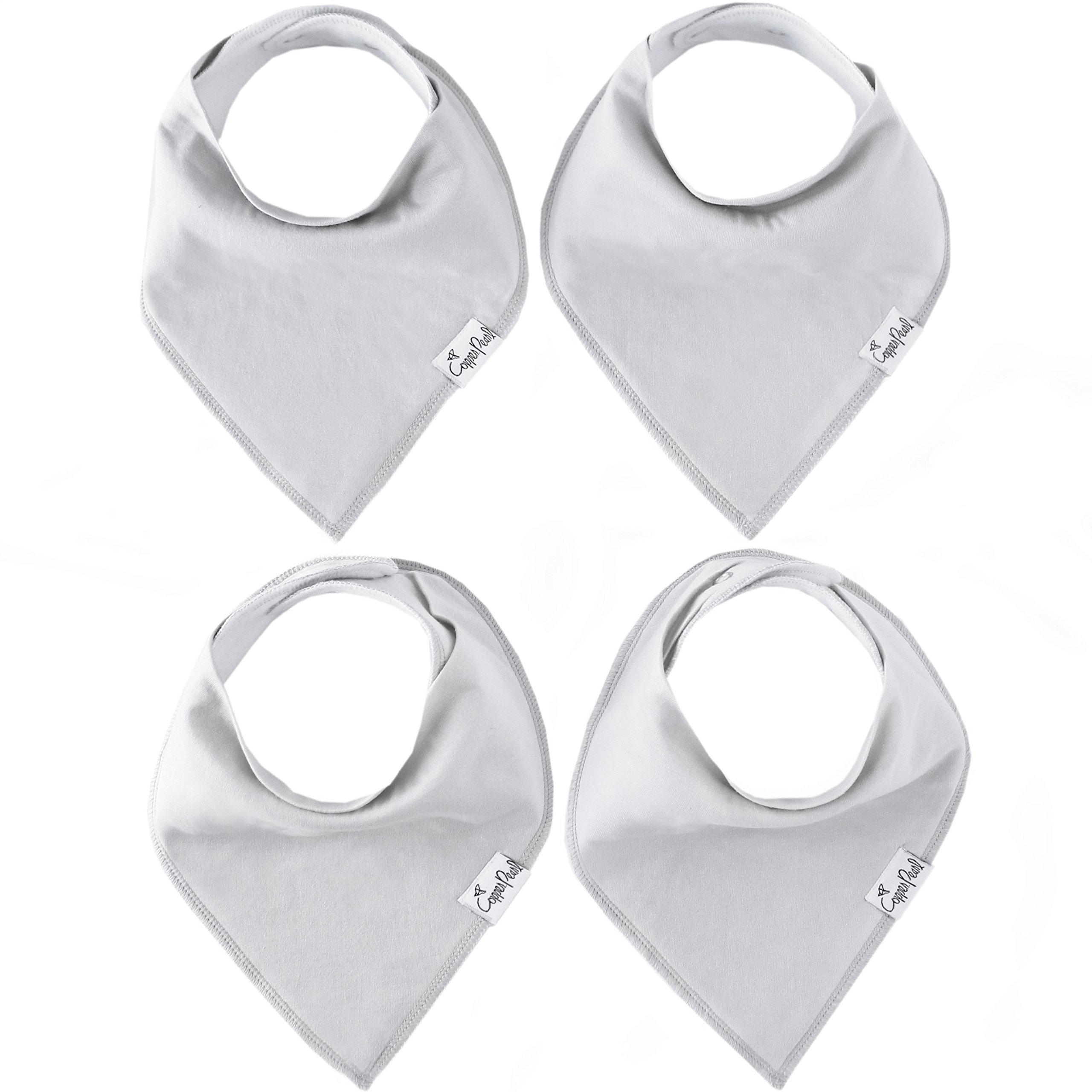 Copper Pearl Baby Bandana Bibs - 4 Pack Soft Cotton Drool Bibs for Newborns to Toddlers, Adjustable Absorbent Teething Bibs for Baby Girls & Boys (Gray Basics) - Perfect for Feeding, Teething & Everyday Outfits
