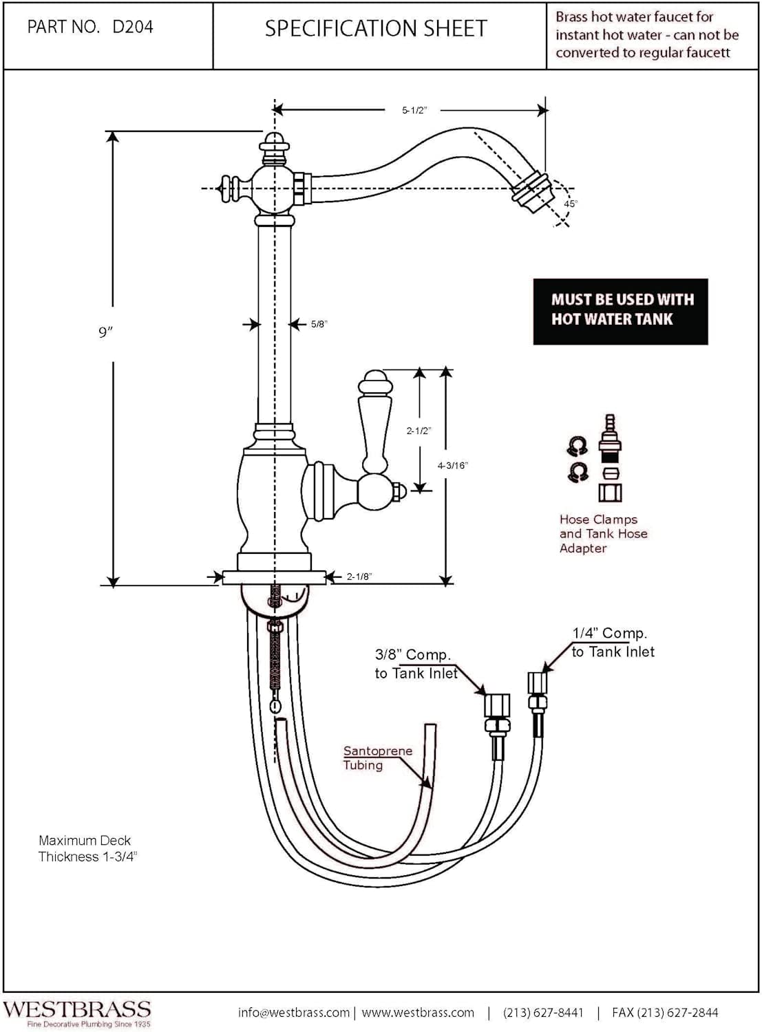 Westbrass DT1F204-26 Victorian 9 Inch Single Handle Hot Water Dispenser Faucet with HotMaster DigiHot Digital Tank System - Polished Chrome Finish for Kitchen Sink, Coffee & Tea Brewing, Instant Hot Water Access