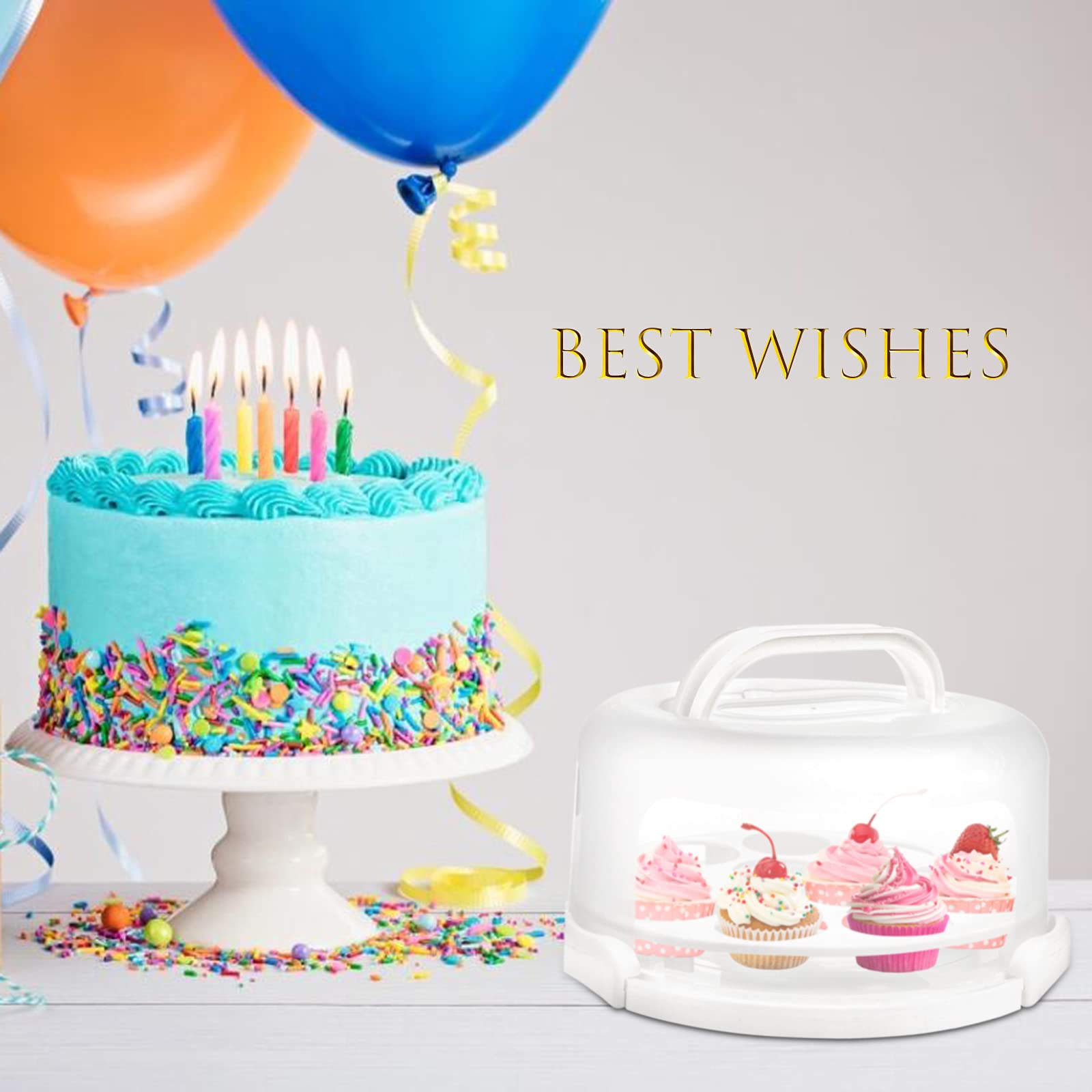 Yesland Collapsible Handle Cake Carrier - 10 Inch Round Plastic Cake Container with Lid for Cakes, Pies, Cookies, Muffins & Fruits - Portable Baking Storage for Parties, Picnics & Home Use