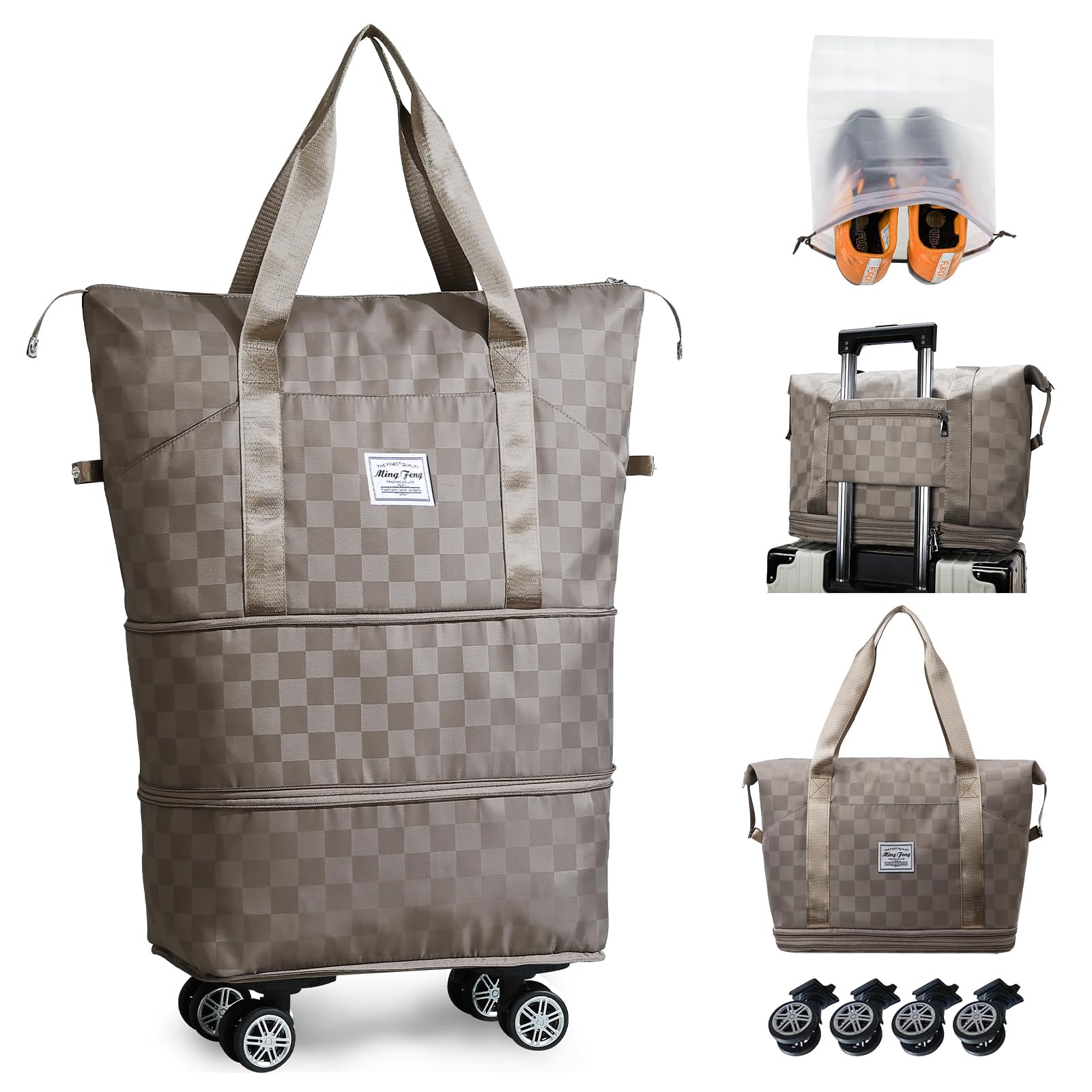 Expandable Rolling Duffle Bag with Wheels & Shoe Compartment - Travel & Weekender for Men & Women