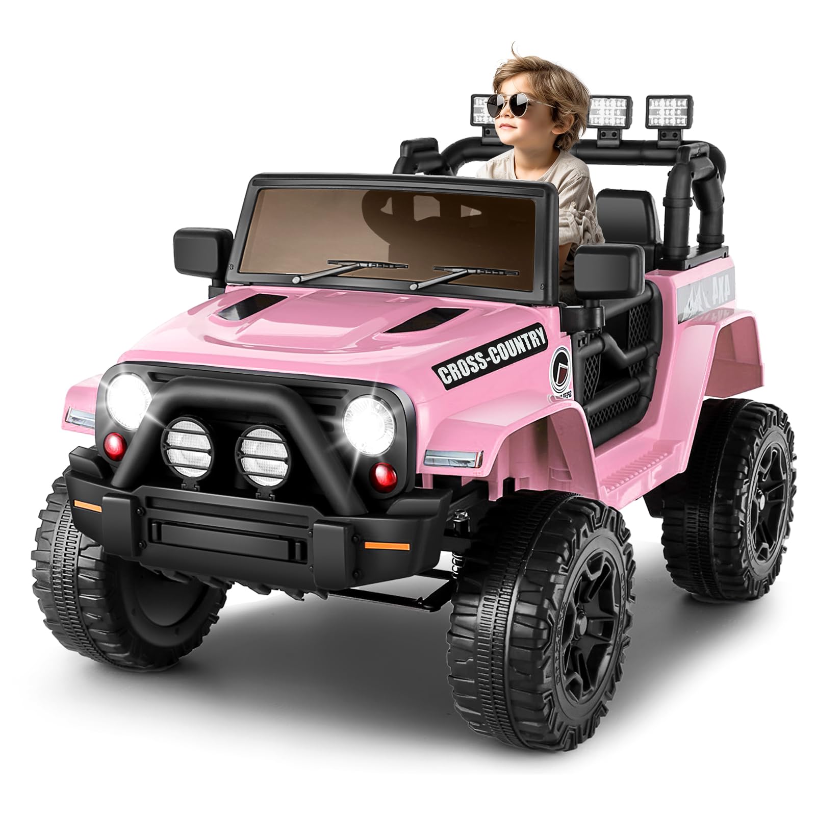 Hikole 12V Kids Electric Ride-On Car with Parent Remote Control - Pink Jeep Style w/ LED Lights, Bluetooth, Music, 3 Speed Settings & Spring Suspension | Perfect Birthday Gift for Toddlers Girls 2-5 Years Old | Indoor & Outdoor Play, Backyard Fun, Park Adventures
