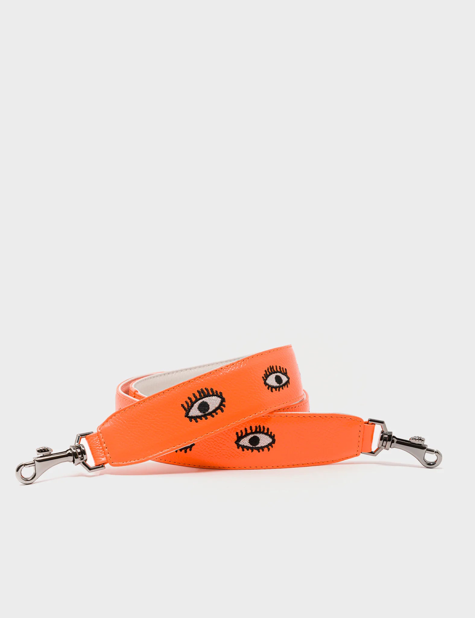 Detachable Neon Orange Leather Shoulder Strap with All Over Eyes Embroidery - Perfect for Handbags, Crossbody Bags & Fashion Accessories