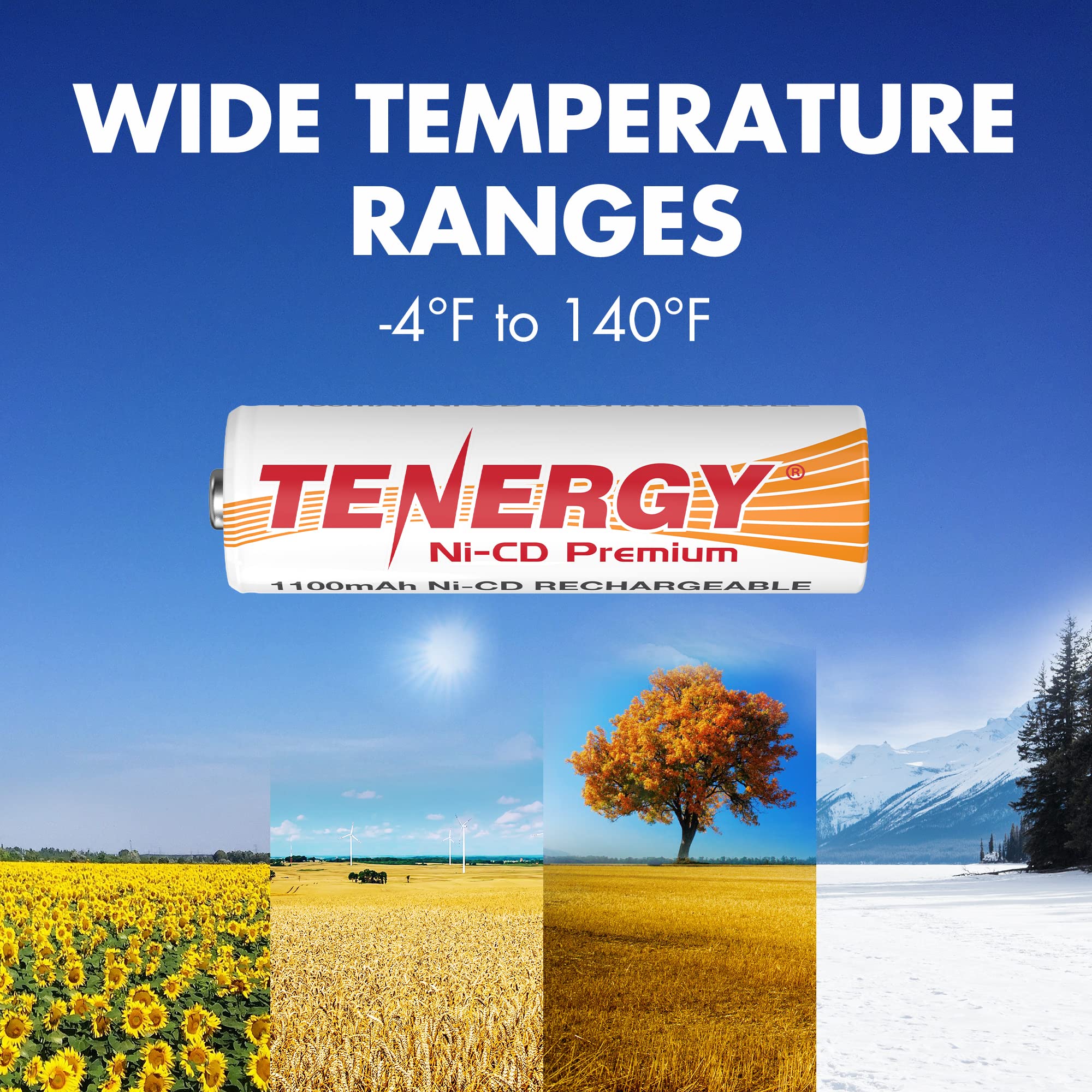 Premium Tenergy AA NiCd Rechargeable Batteries 1100mAh 1.2V - 12 Pack for Solar Lights, Garden Lights, Outdoor Decor - Long Lasting Power for Home & Garden Lighting