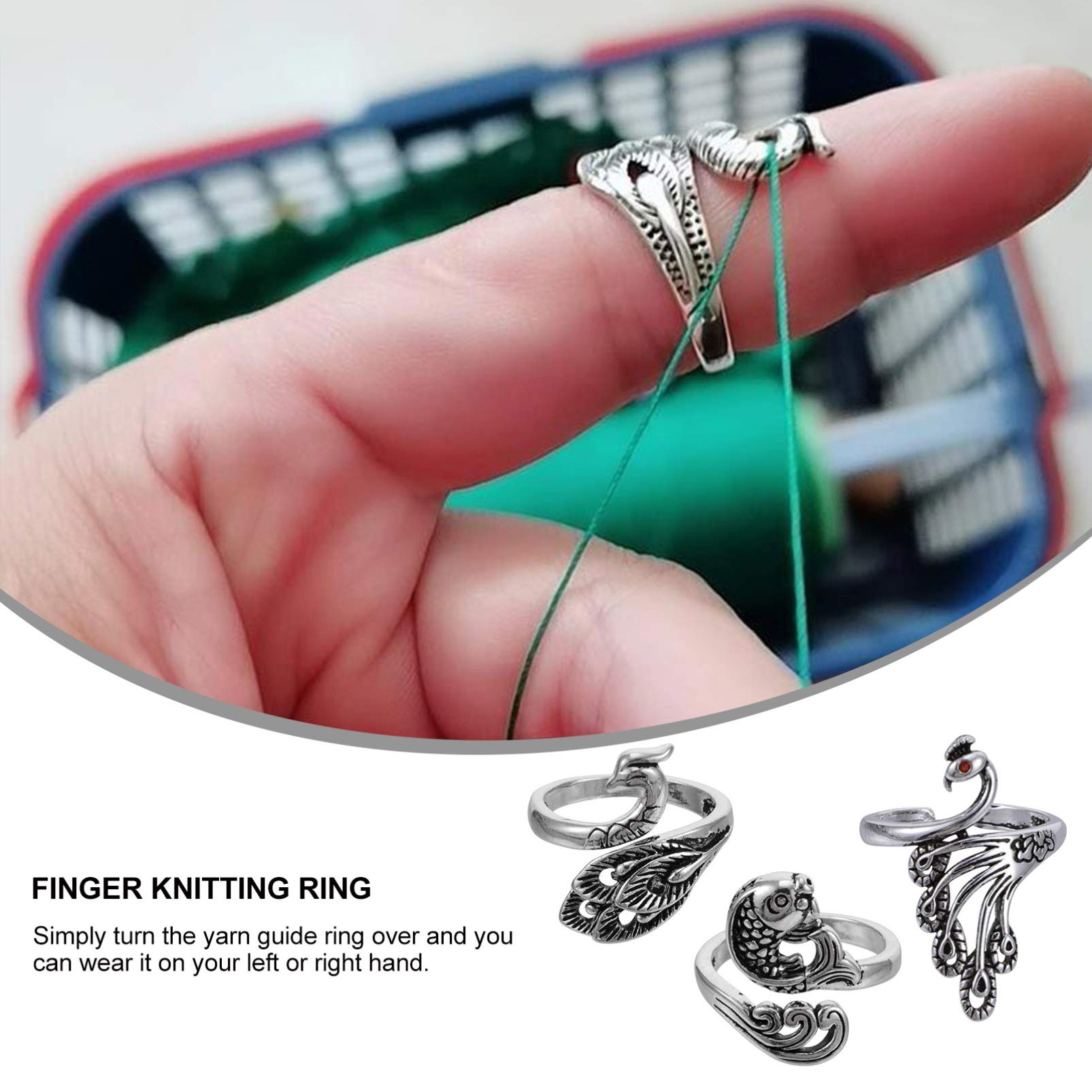 EXCEART 3-Piece Adjustable Knitting Thimble Rings - Metal Crochet Hook Finger Rings for Yarn Craft, Sewing & Braiding | Perfect for Knitting, Crocheting & DIY Handmade Projects