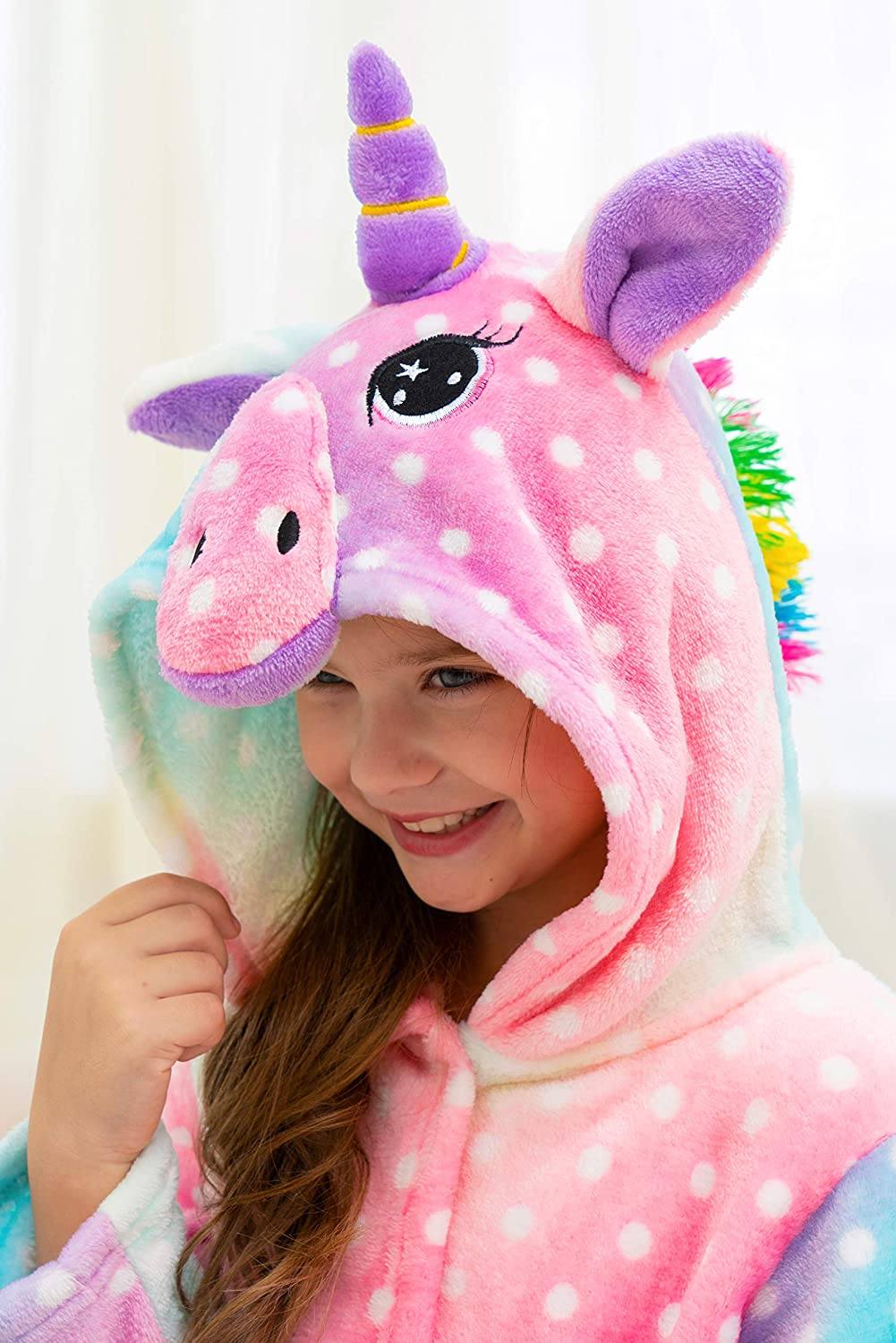 Soft & Cozy Unicorn Dots Bathrobe for Women & Girls - Plush Fleece Robe with Hood for Spa, Lounge & Relaxation at Home