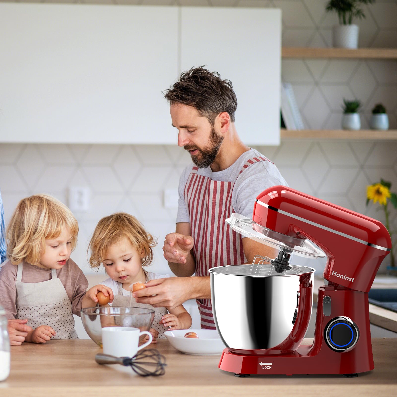 6.5QT 10-Speed Tilt-Head Electric Stand Mixer - 3-in-1 Kitchen Mixer with Stainless Steel Bowl, Dough Hook, Whisk & Beater - Professional Baking Mixer for Cakes, Cookies, Bread & Dough - Perfect for Home Bakers & Cooking Enthusiasts (Red)