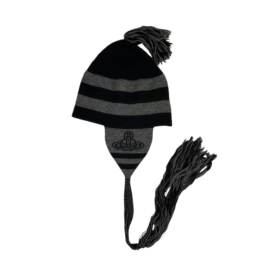 Authentic Vivienne Westwood Grey Tassel Beanie Hat - Luxury Wool Winter Knit Cap for Women & Men - Perfect for Cold Weather, Street Style & Fashion Outfits