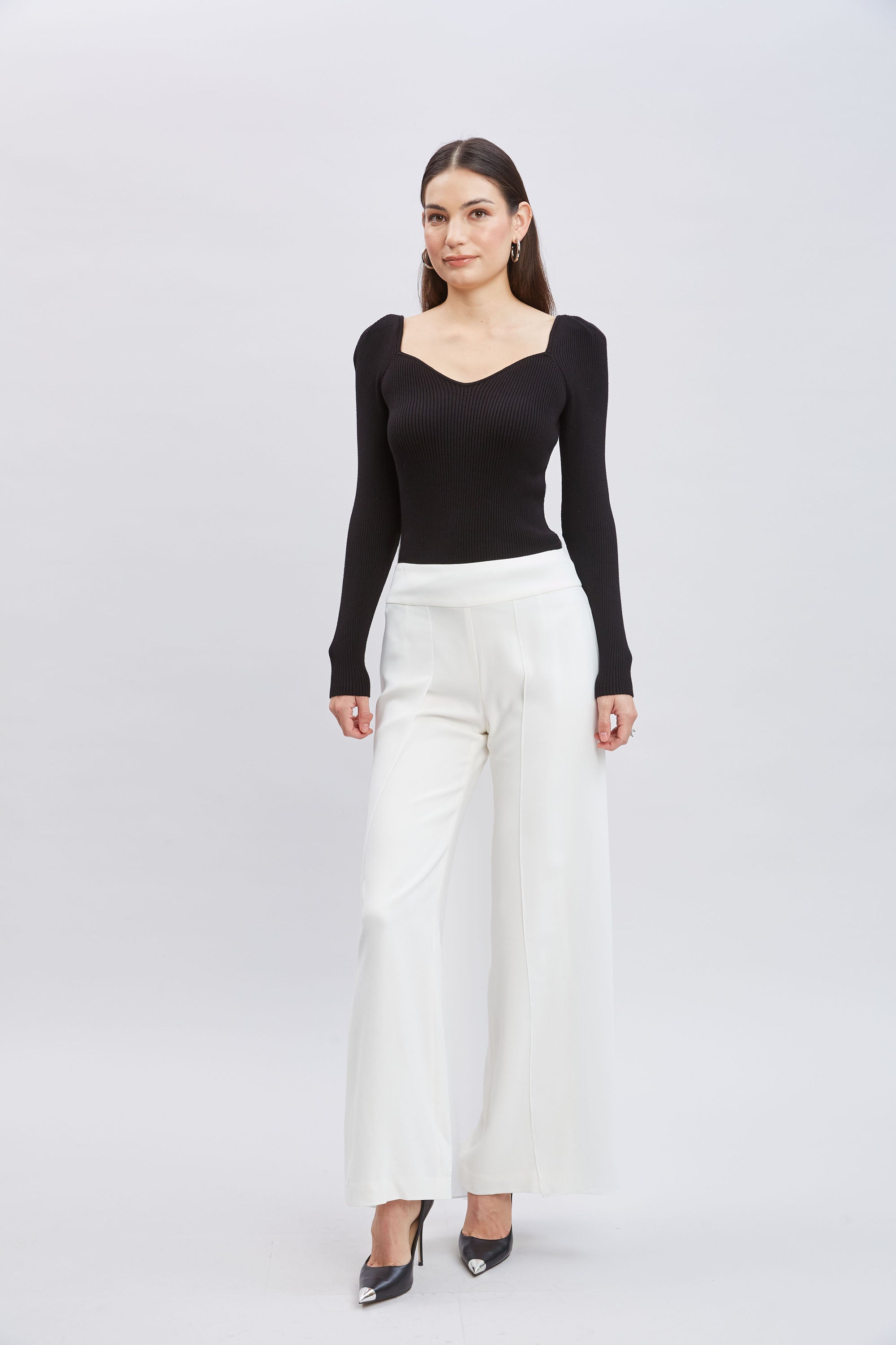Contour Neck Rib Sweater for Women - Soft & Stretchy Knit Pullover - Perfect for Casual Wear, Office & Fall Layering