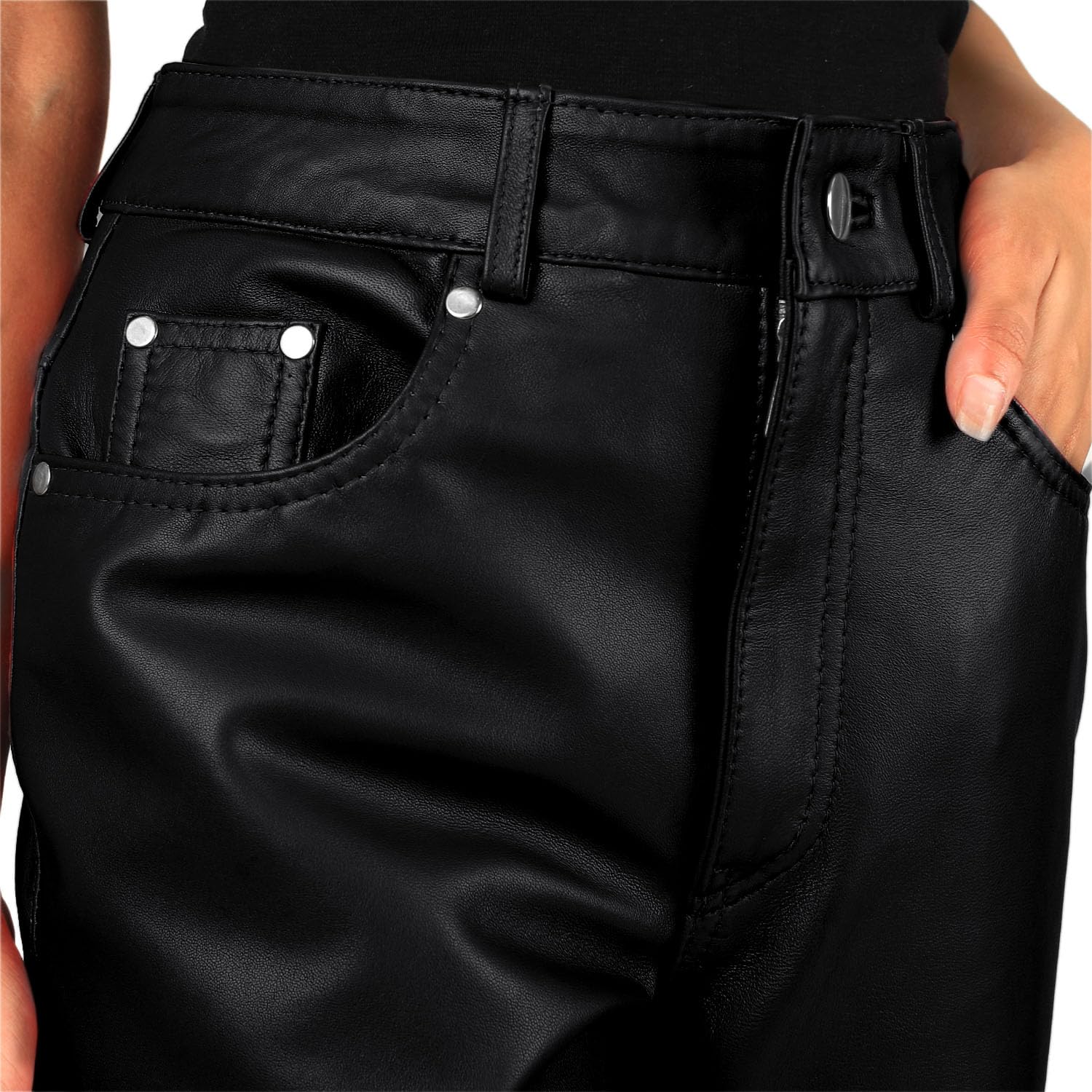 Laverapelle Women's Genuine Lambskin Straight Cut Leather Pants - Black Faux Leather Jeans for Casual Wear, Night Out & Fashion Styling (Model 2424004)