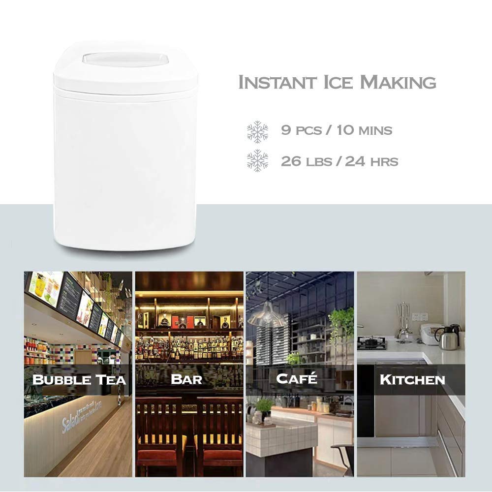 Portable Compact Ice Maker Machine - Countertop White Ice Cube Maker for Home, Office, Party, Boat & RV - Perfect for Cocktails, Beverages & Outdoor Adventures